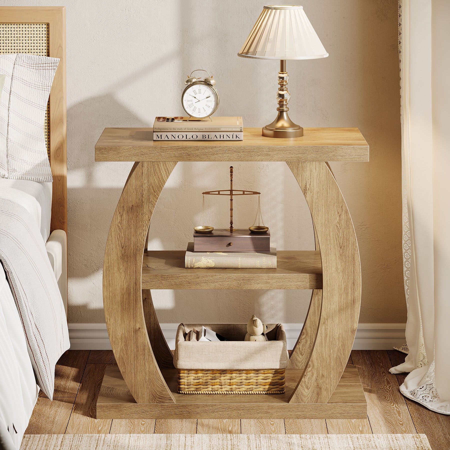 80 cm Hoge Bijzettafel voor Woonkamer, 3-Tier Smalle Tafel met Opbergruimte