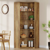 180 cm Hoge Hoekboekenkast, Landelijke Opbergkast met Gebogen Randen voor Woonkamer 3