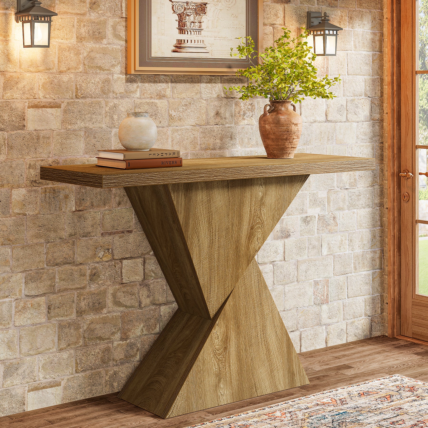 105 cm Geometrische Consoletafel, Smalle Landelijke Banktafel