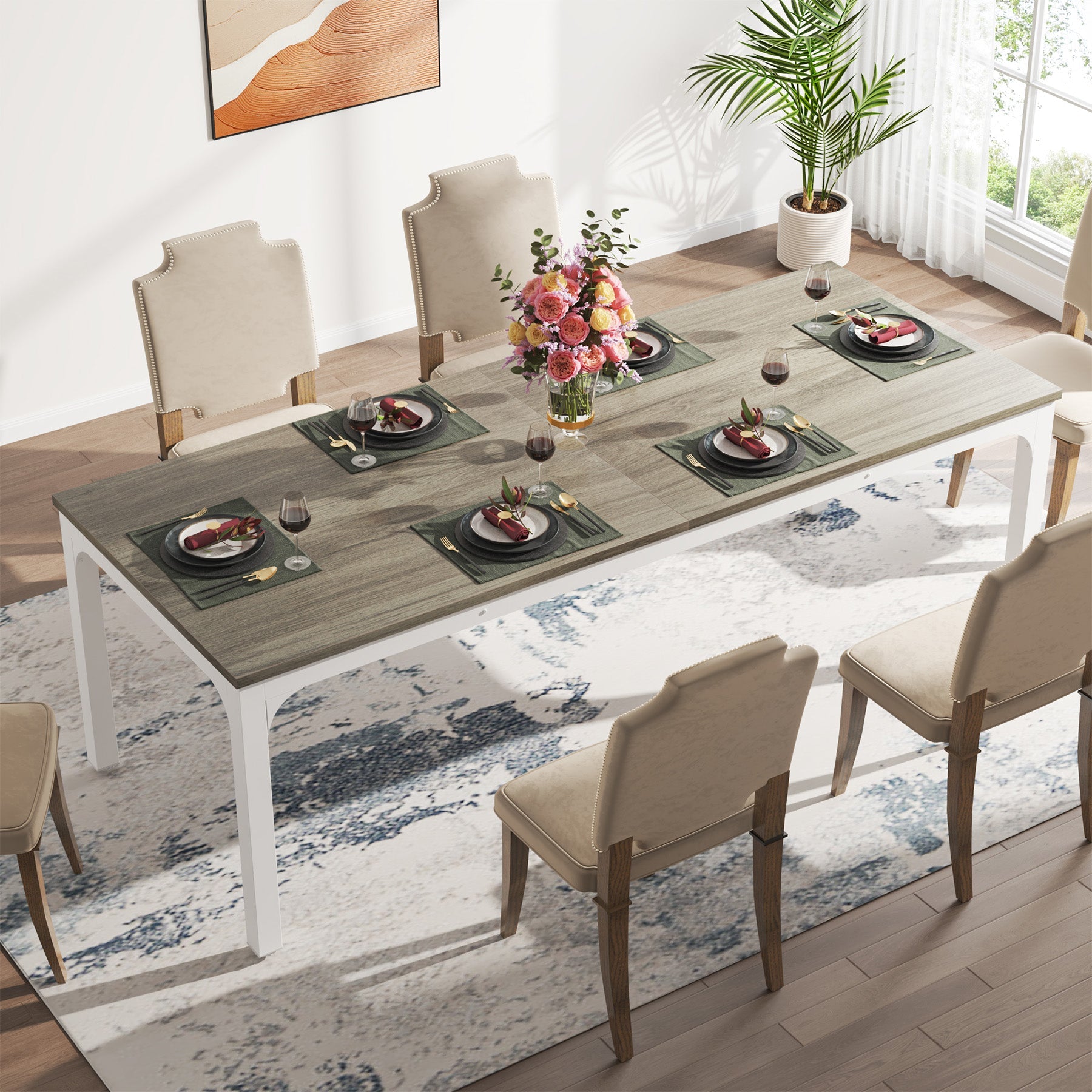 200x70 cm Tribesigns Eettafel, Industrieel Keukenblad met Metalen Poten voor 6-8 Personen