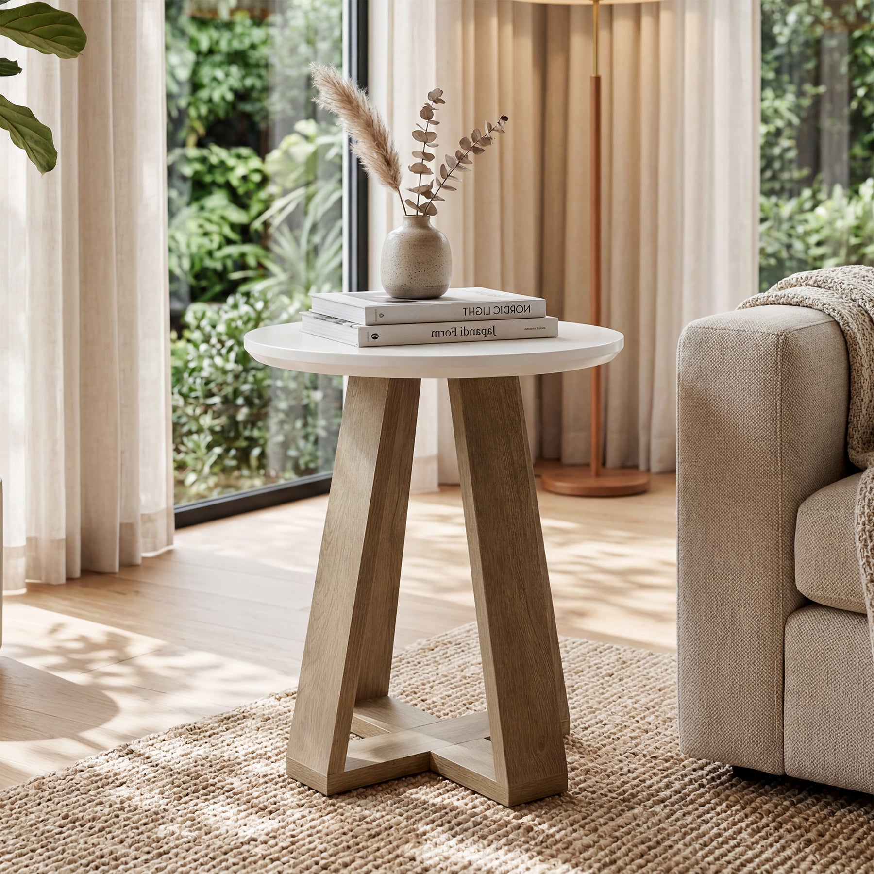 60 cm Ronde Bijzettafel, Moderne Accenttafel voor Woonkamer en Slaapkamer