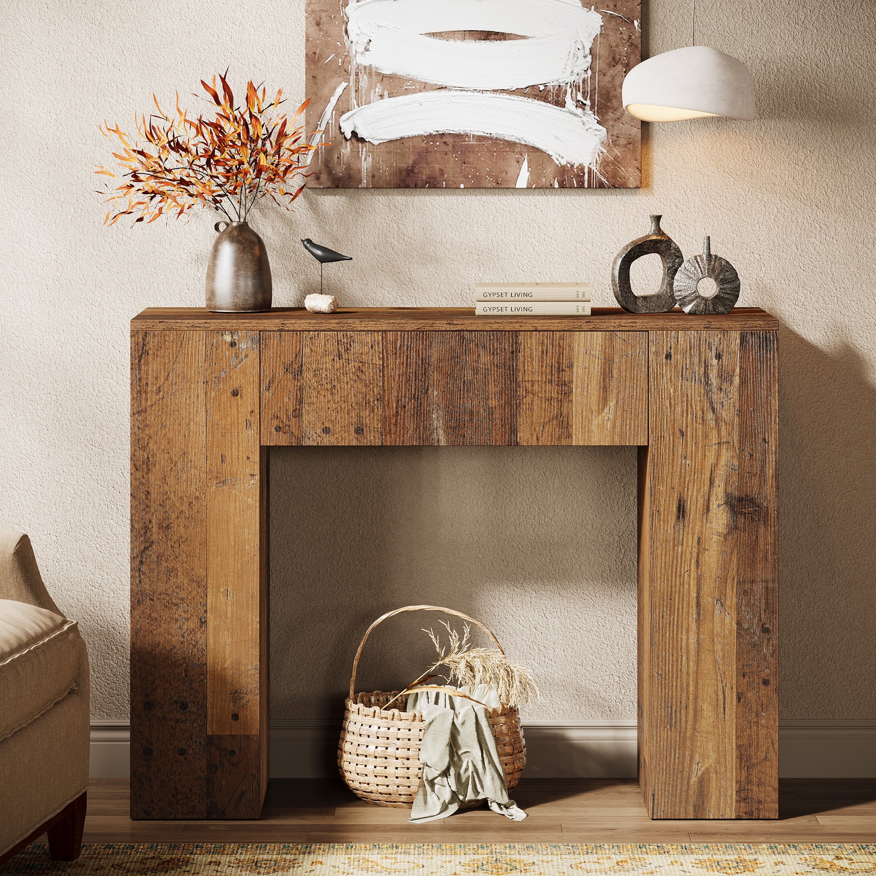 Tribesigns Consoletafel van 100 cm met Lades voor Kleine Ruimtes, Smalle Donkerbruine Haltafel voor Woonkamer en Entree