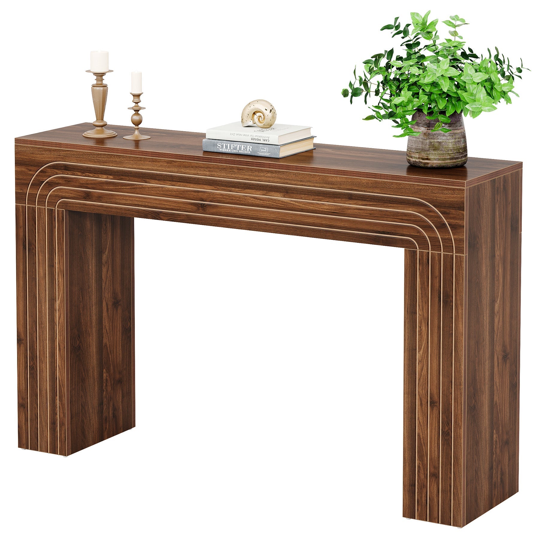 140 cm Landelijke Consoletafel, Lange Smalle Bureautafel met Versterkte Poten voor Hal