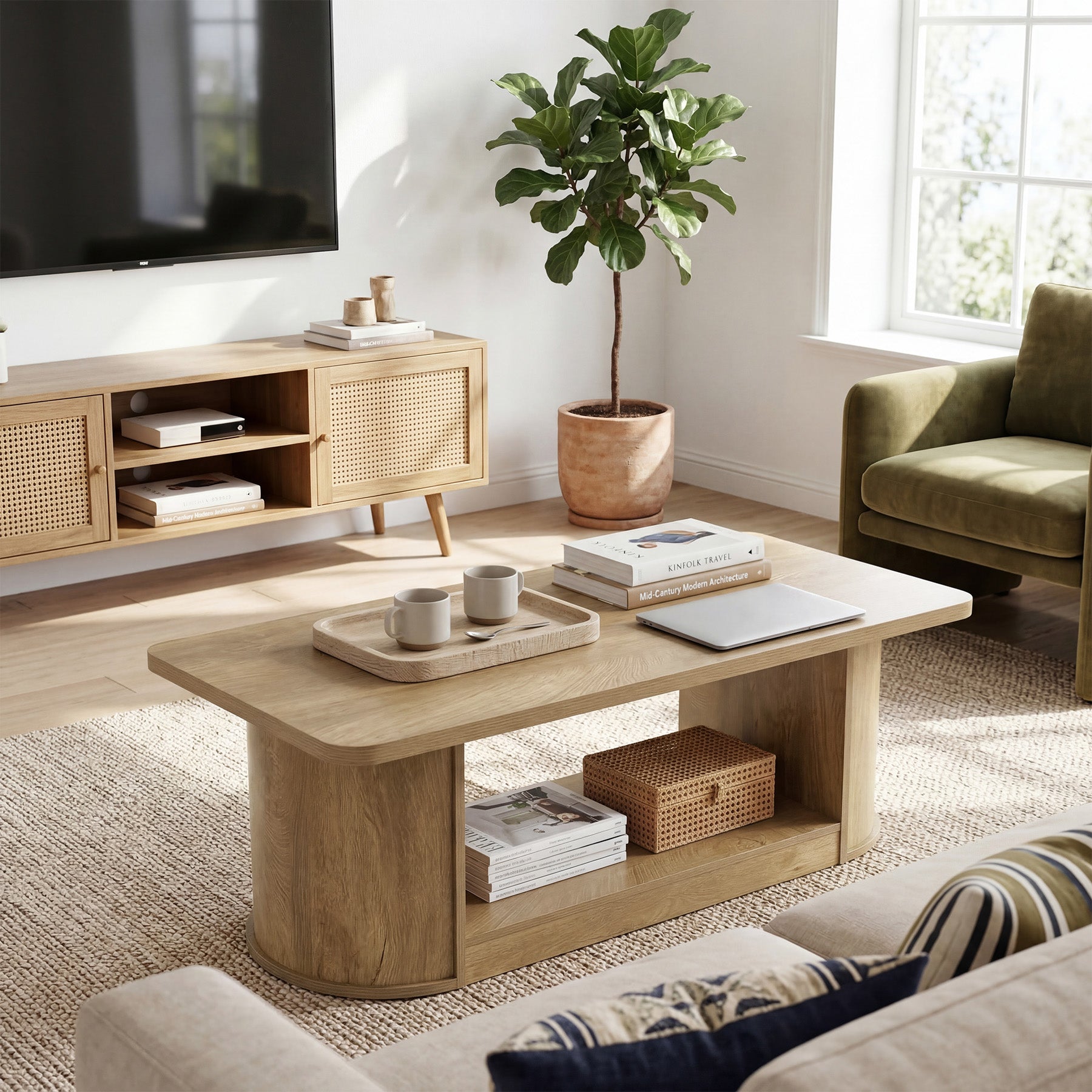 120 cm Salontafel, Moderne Tafel met 2 Niveaus en Opbergruimte voor Woonkamer Slaapkamer