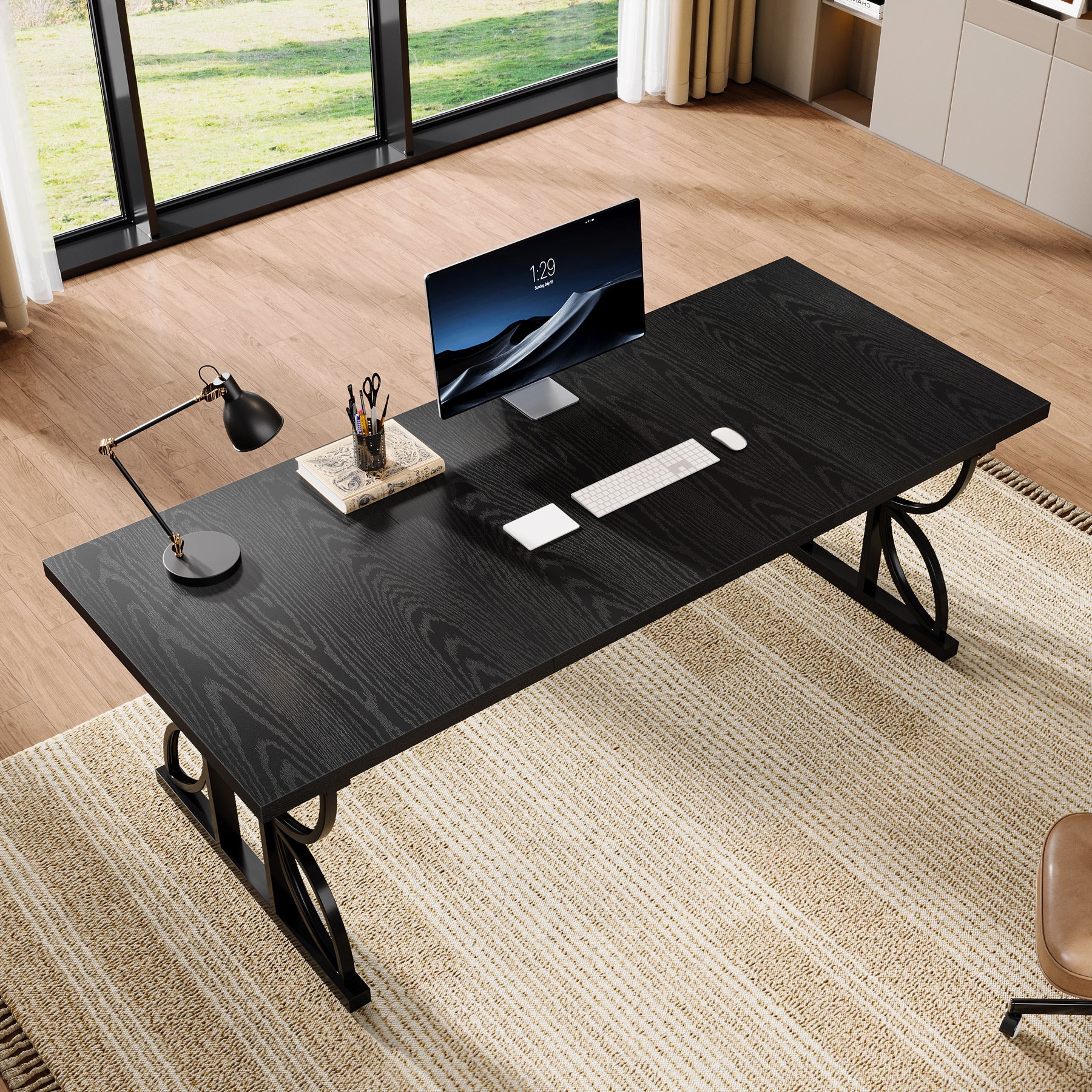 180 cm Groot Bureaublad met Robuust Metalen Frame, Industriële Computer Bureau Werktafel voor Thuis
