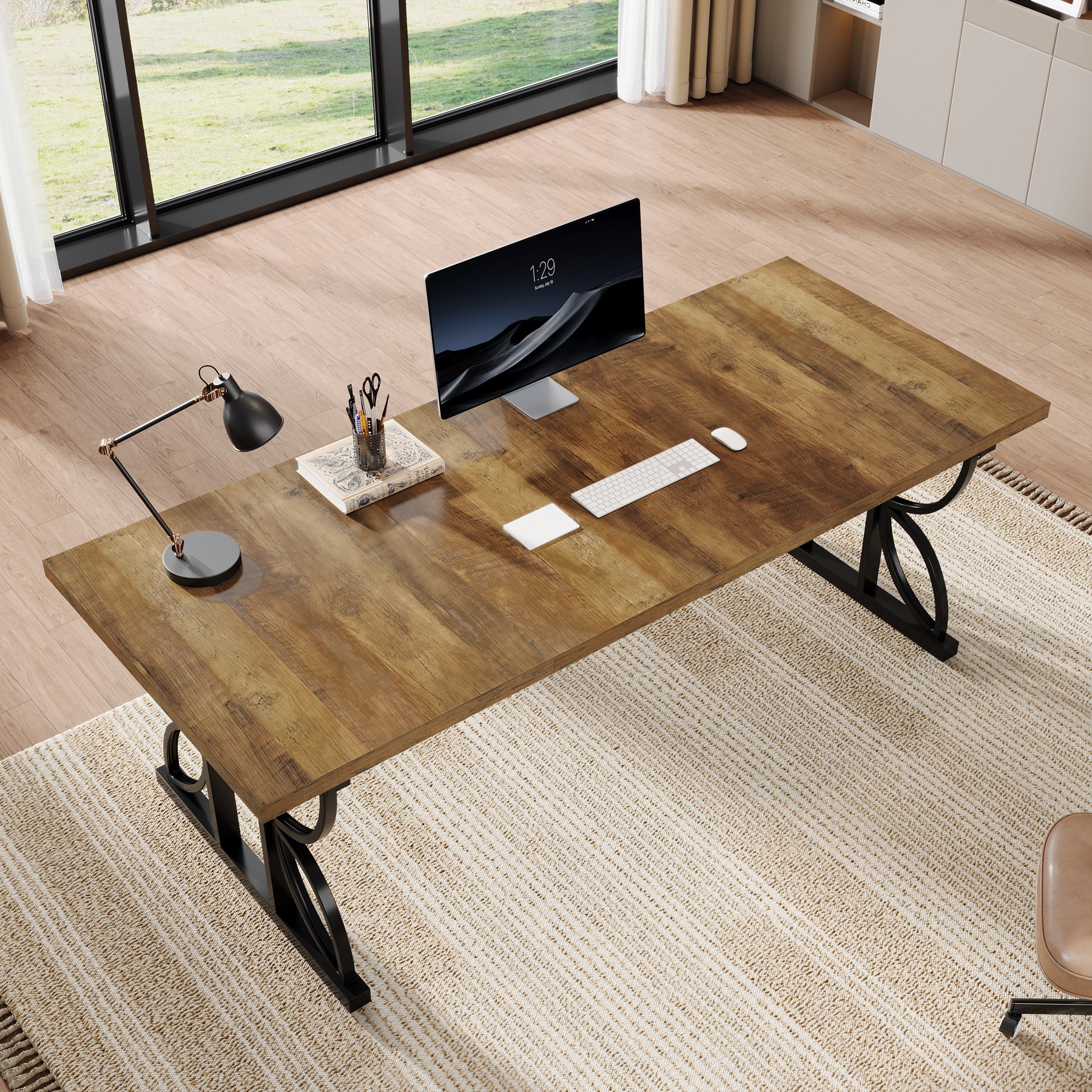 180 cm Groot Bureaublad met Robuust Metalen Frame, Industriële Computer Bureau Werktafel voor Thuis
