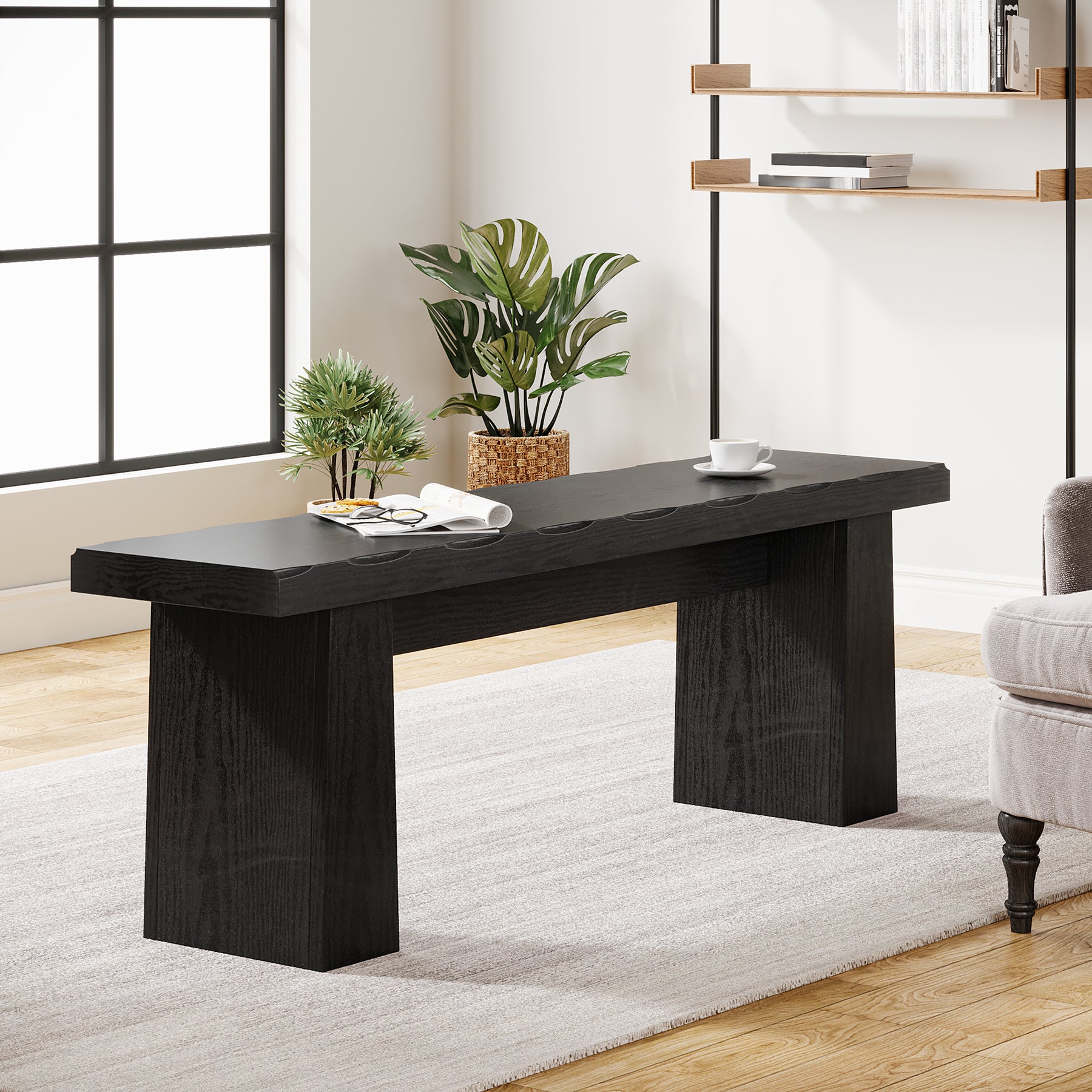 120 cm Tribesigns landelijke houten halbank met stevig frame, zwarte eetbank voor eetkamer woonkamer en hal