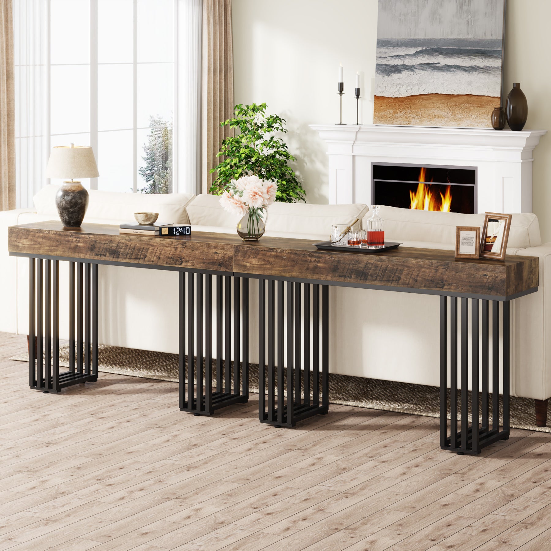 140 cm Industriële Consoletafel voor Entree, Stijlvolle Gangtafel met Metalen Frame