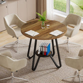 80 x 80 x 75 cm Ronde Conferentietafel voor 2-4 Personen, Compacte Houten Kantoortafel Bruin 3