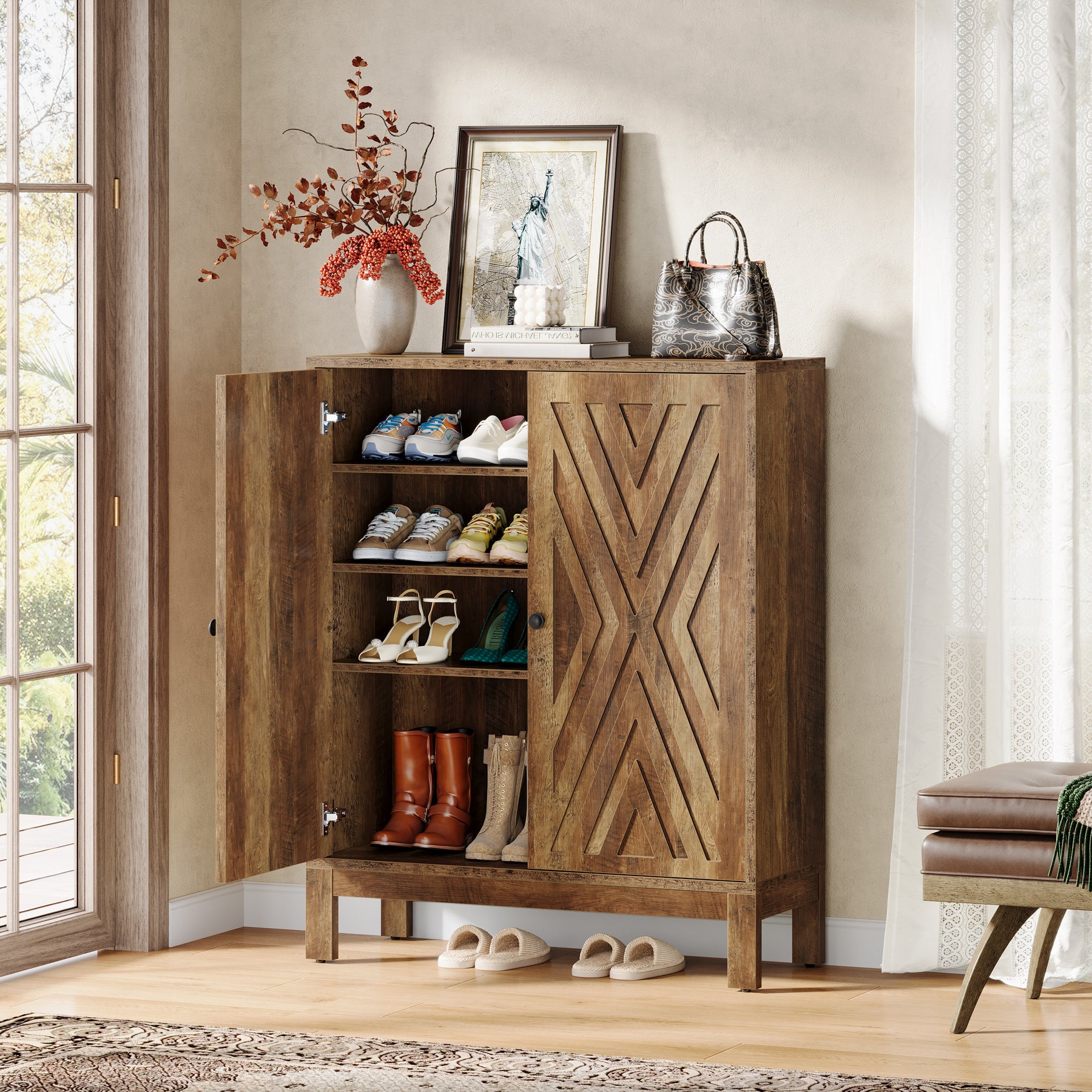 110 cm Schoenenkast met Verstelbare Planken, Vrijstaand Schoenenrek voor Hal of Woonkamer