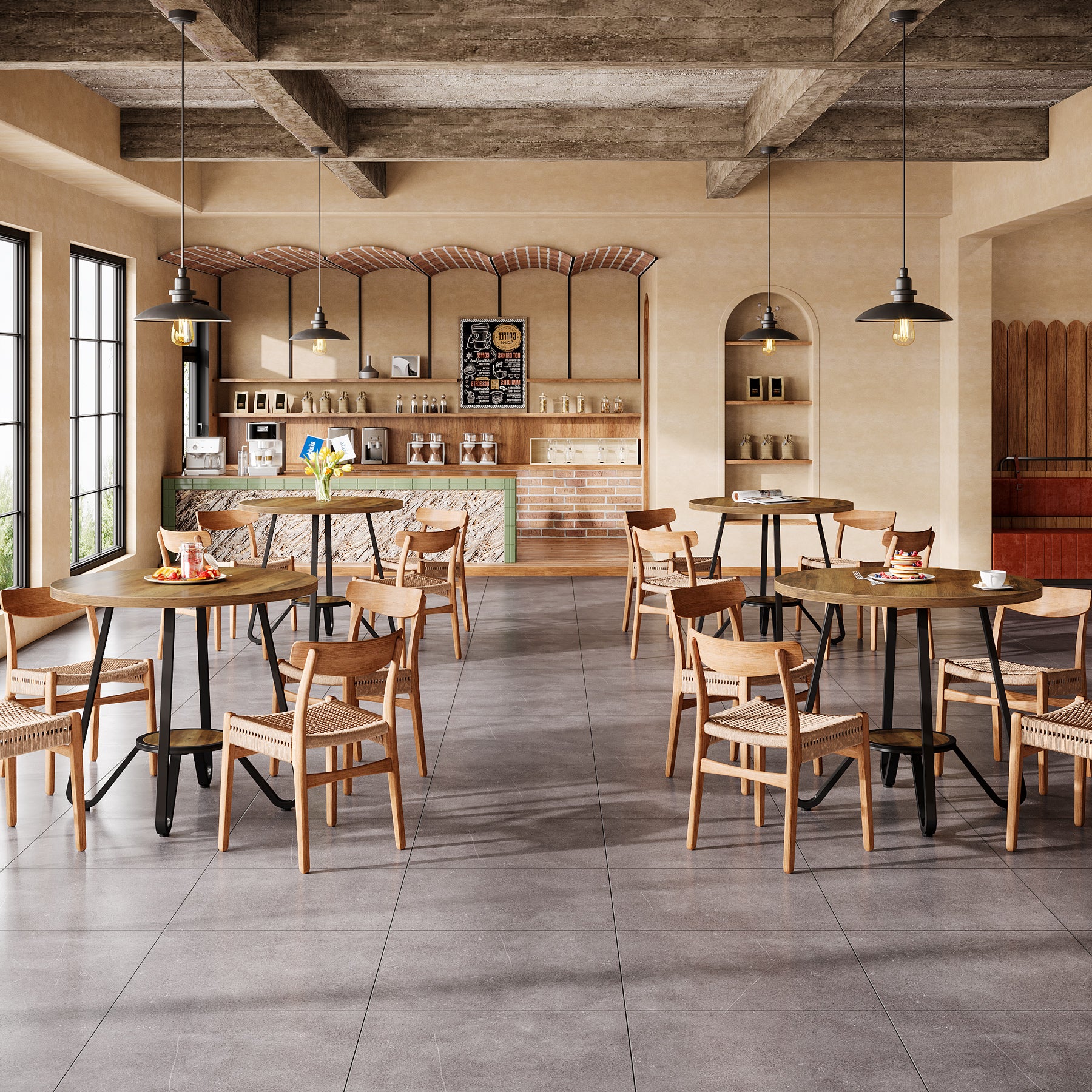 80 cm Ronde Eettafel met Dubbele Legplanken, Industriële Keukentafel voor 2 Personen