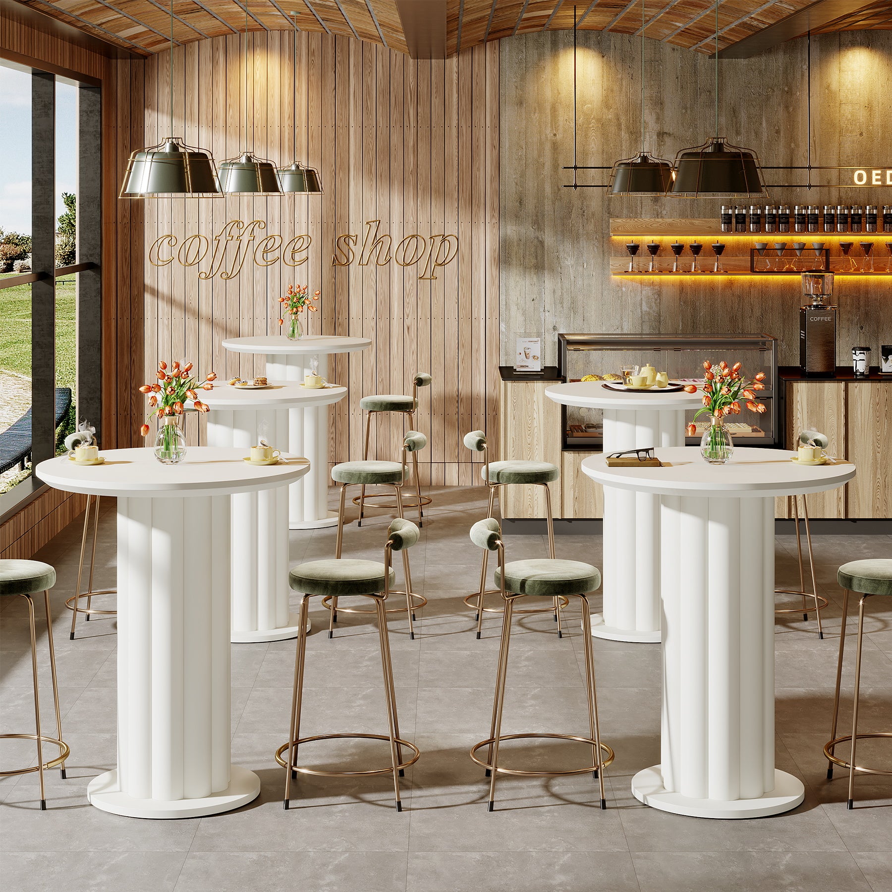 Tribesigns 99 cm Hoge Bartafel met Romeins Zuilenvoet, Ronde Tafel voor Kleine Ruimtes