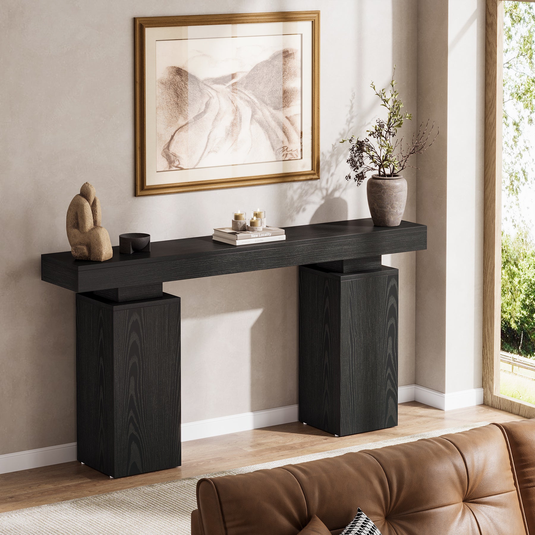 Consoletafel van 160 cm in landhuisstijl voor hal en achter de bank, moderne houten sidetable voor woonkamer en entree