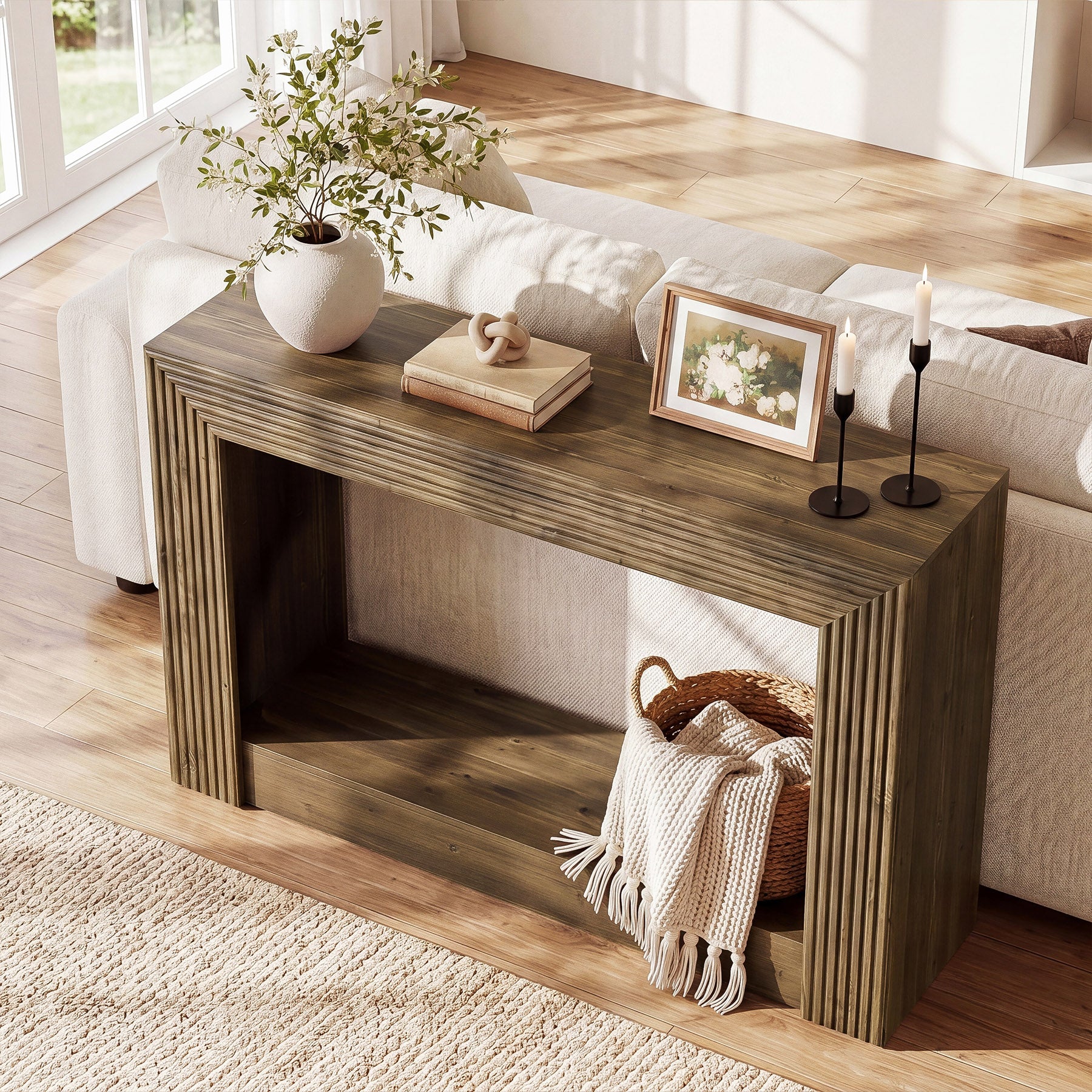 105 cm farmhouse consoletafel met opbergruimte, smalle 2-laagse sidetable voor entree of achter de bank
