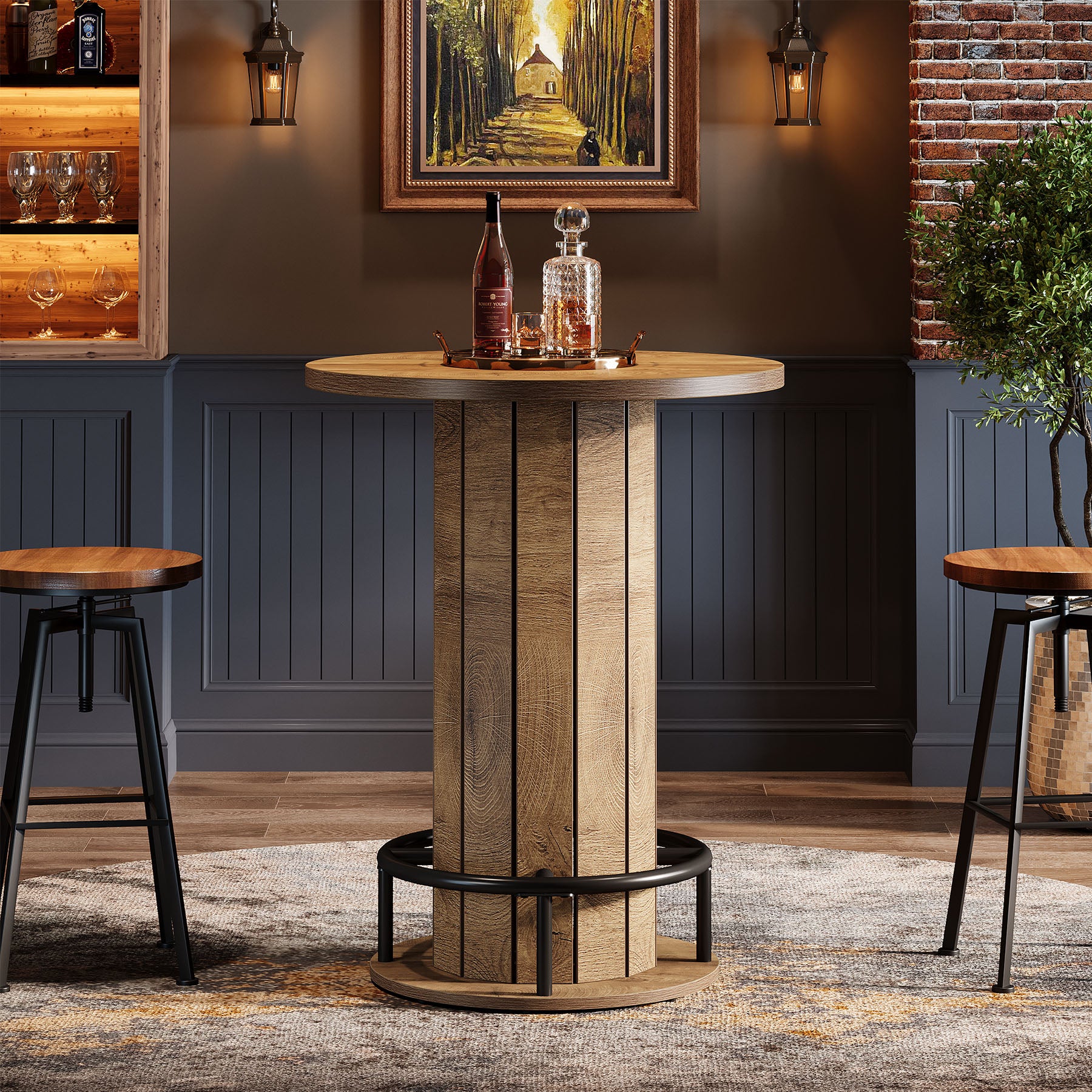 80 cm Tribesigns Eettafel met Houten Lattenvoet en Voetsteun