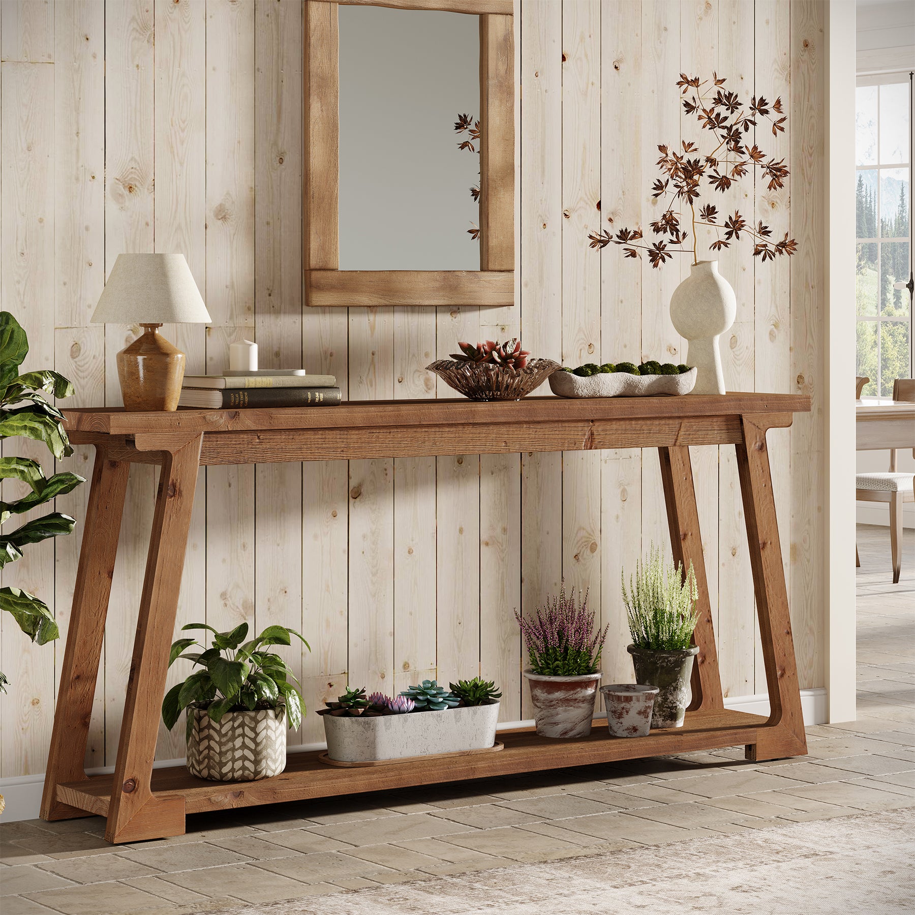 Tribesigns 160 cm Lange Consoletafel, 2-Laags Houten Banktafel