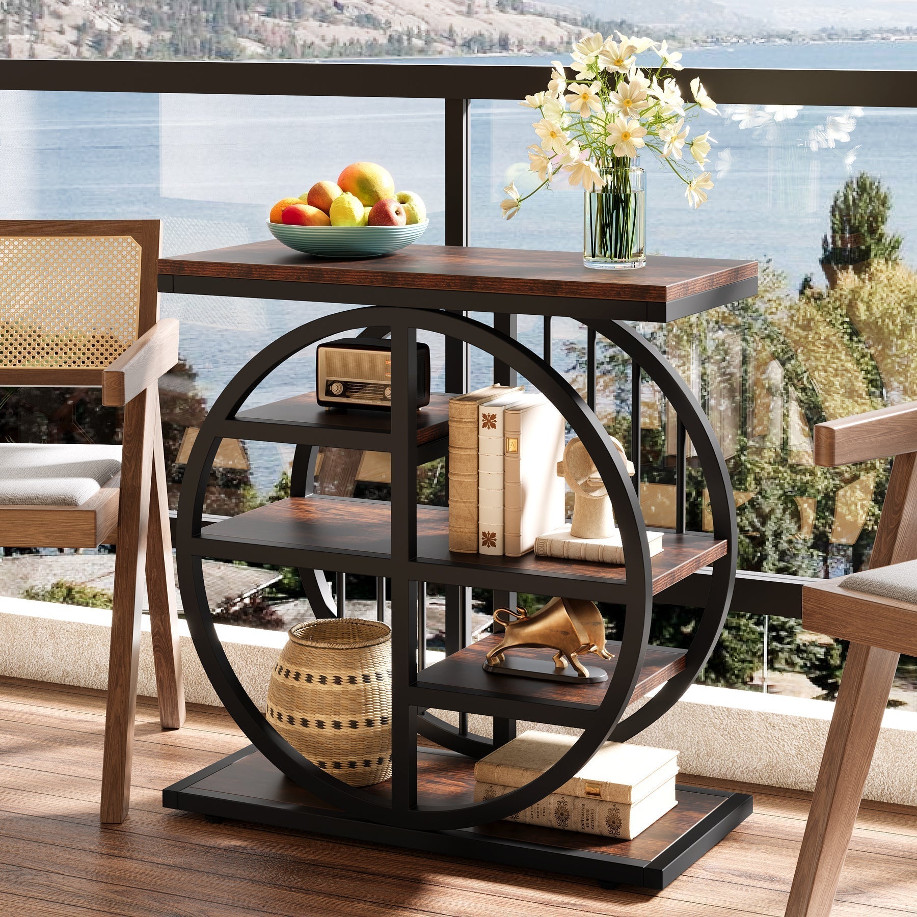 60 x 30 cm Industriële Bijzettafel, Smalle 5-Etages Tafel voor Woonkamer en Slaapkamer