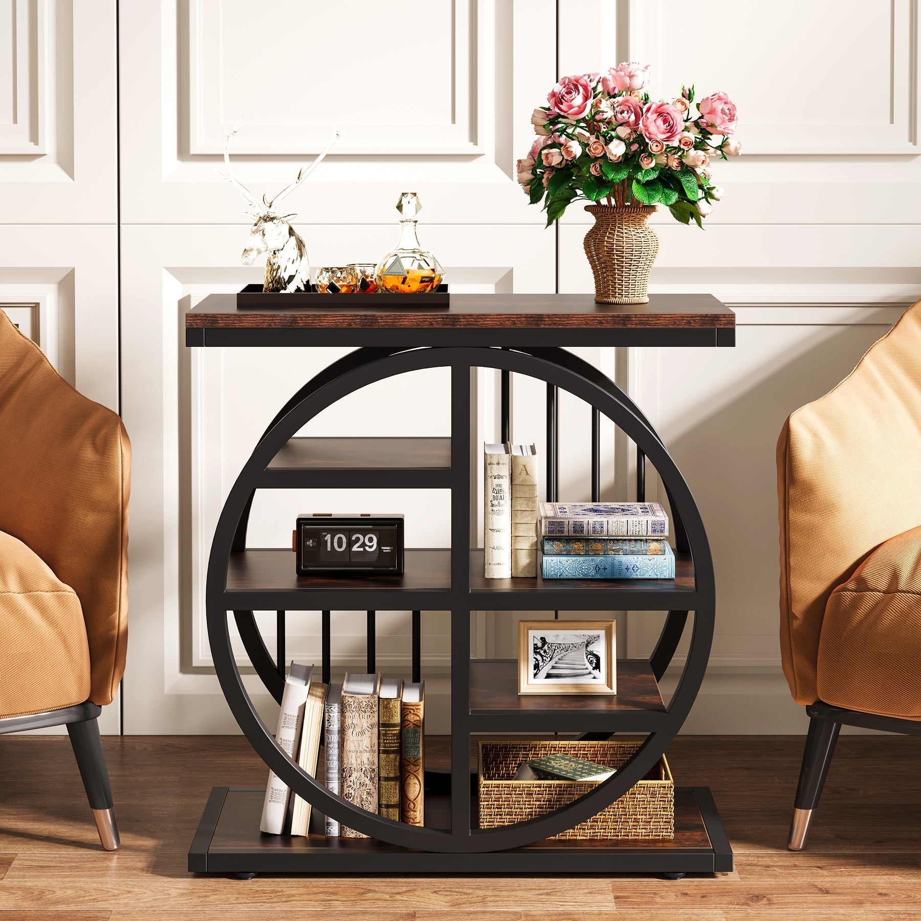 60 x 30 cm Industriële Bijzettafel, Smalle 5-Etages Tafel voor Woonkamer en Slaapkamer