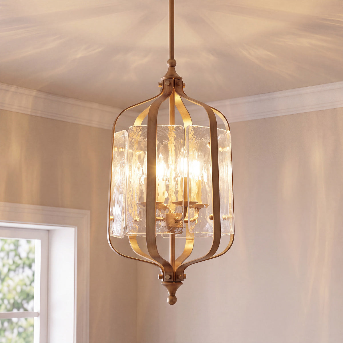 Tribesigns glazen hanglamp met verstelbare hoogte en gouden retro design, plafondlamp voor eettafel en keuken [Energy Class E]