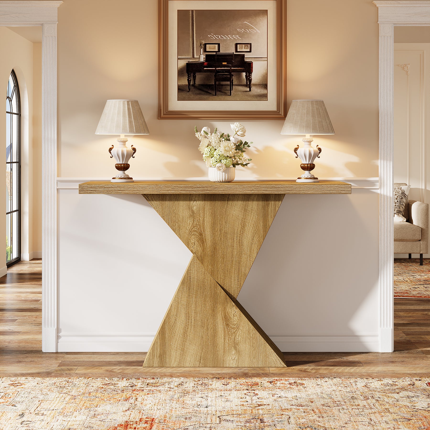 105 cm Geometrische Consoletafel, Smalle Landelijke Banktafel