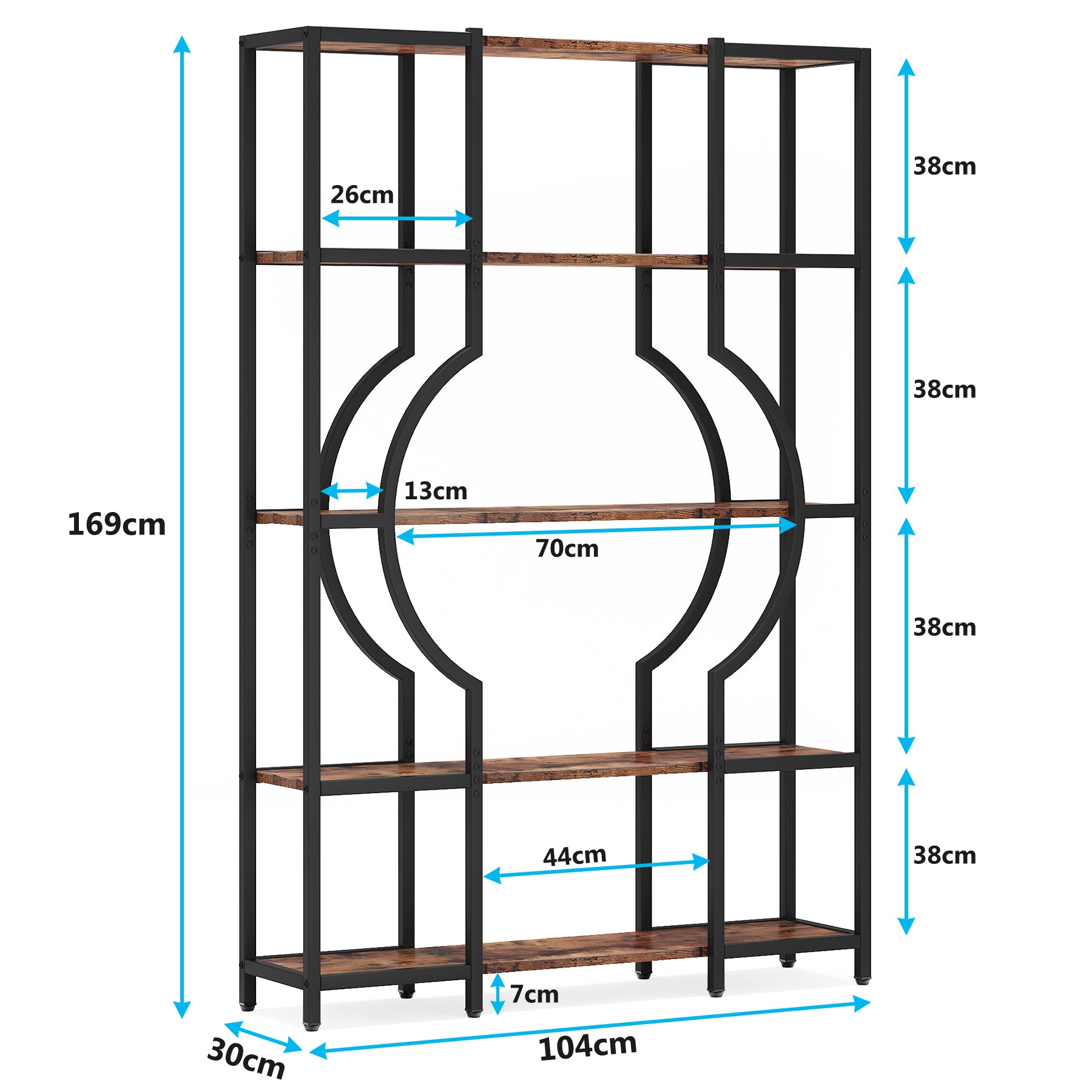 169 cm Tribesigns Boekenkast, Vintage 5-Lags Kast met 12 Open Planken in Bruin