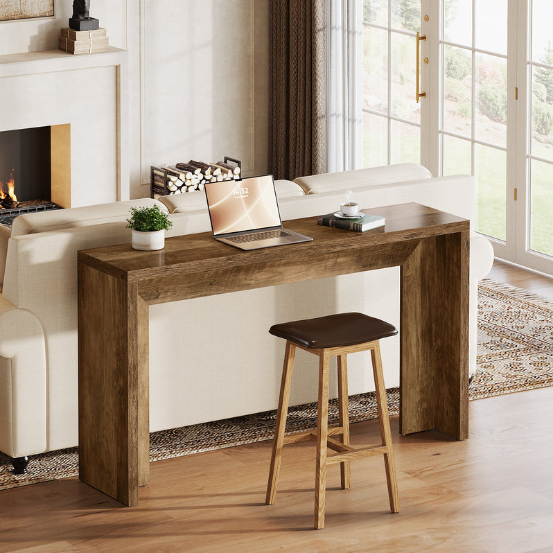 140 cm Farmhouse Console Tafel, Houten Banktafel met Opbergruimte Voor Woonkamer