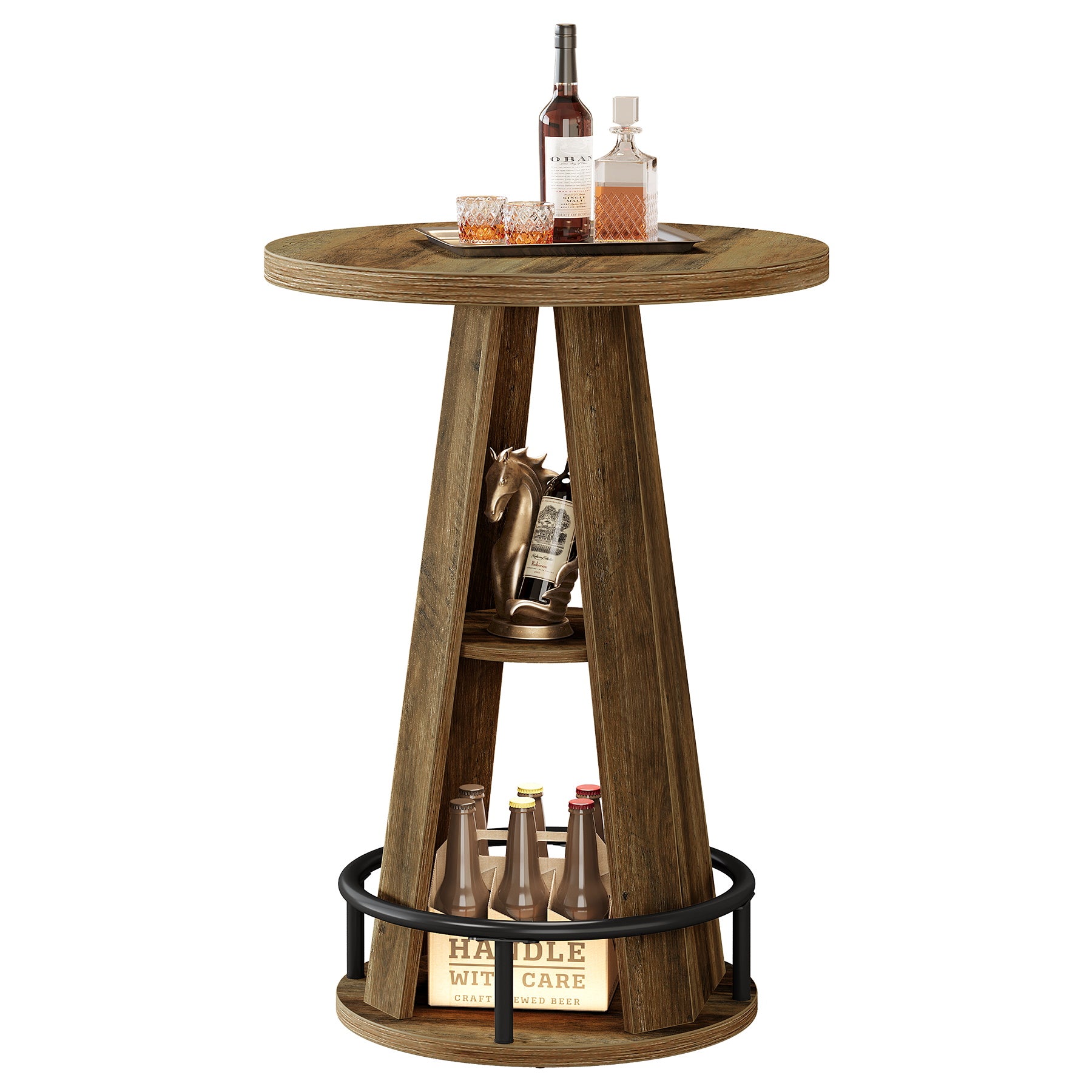 100 cm Ronde Bartafel met Opbergruimte, Industriële Bistrotafel voor Woonkamer Bar Kleine Ruimtes