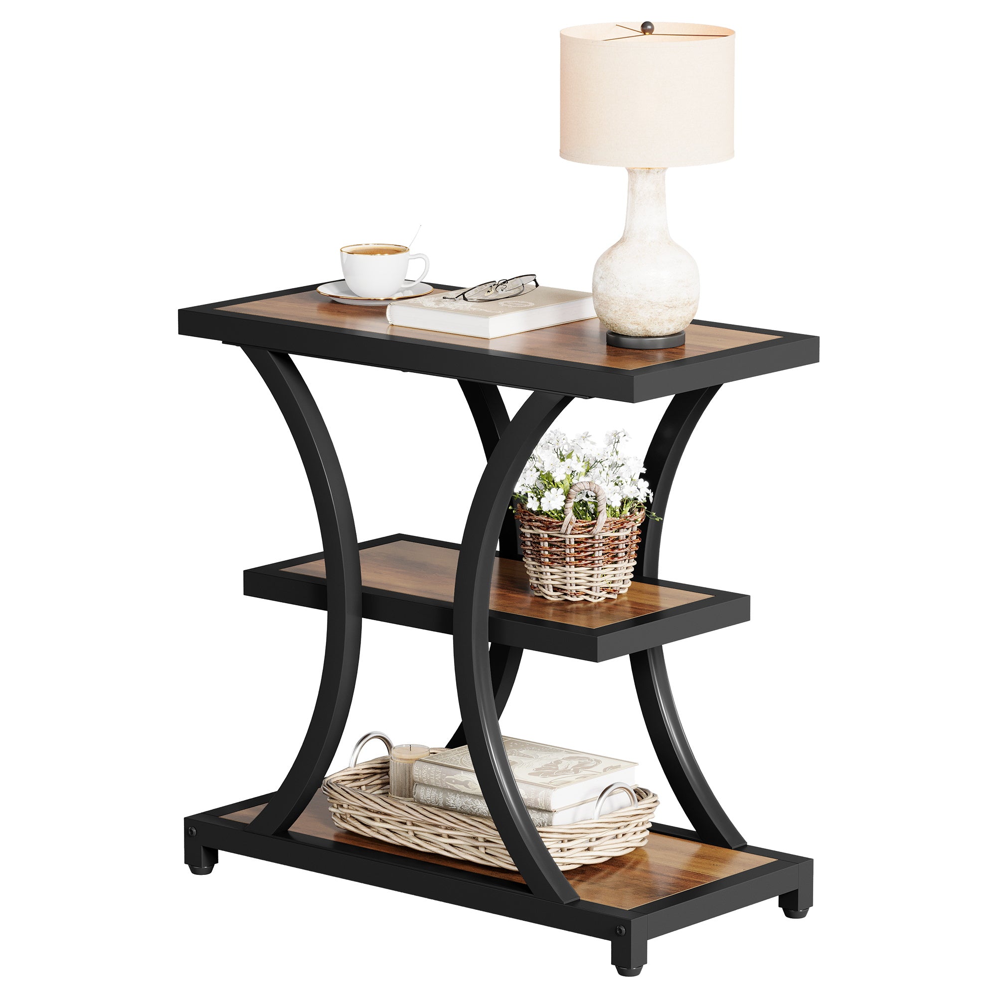 40x40x50 cm Industriële Opbergtafel, 3-laags met Geometrisch Metaal