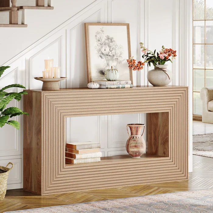 150 cm Landelijke Consoletafel, Smalle Houten Bureautafel met Opslag voor Hal en Woonkamer