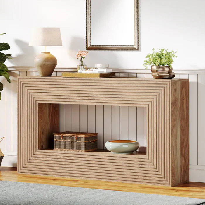 150 cm Landelijke Consoletafel, Smalle Houten Bureautafel met Opslag voor Hal en Woonkamer