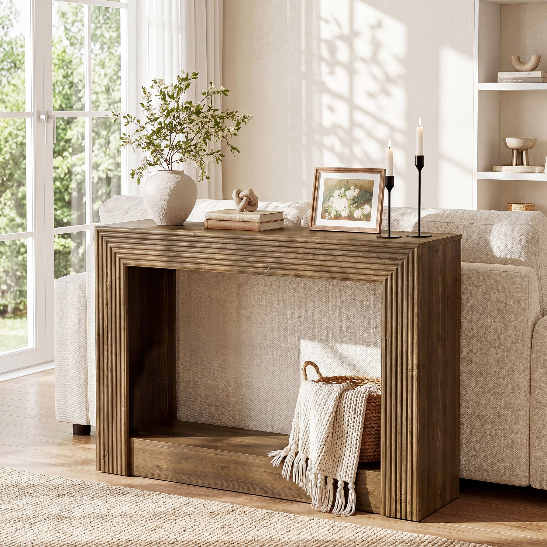 105 cm farmhouse consoletafel met opbergruimte, smalle 2-laagse sidetable voor entree of achter de bank