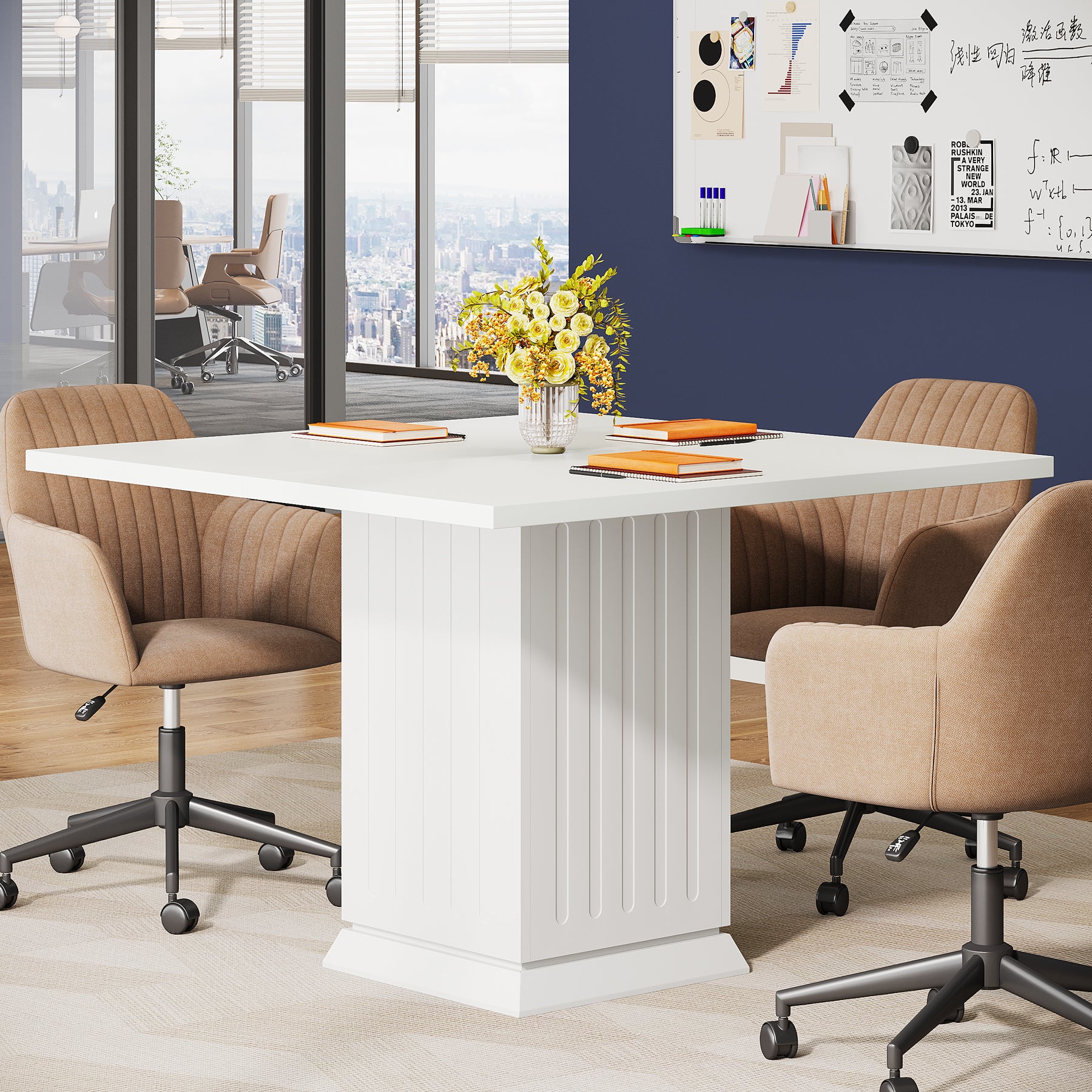 Vierkante Vergadertafel van 90 cm in Wit, Moderne Kleine Tafel voor Kantoor en Vergaderruimte