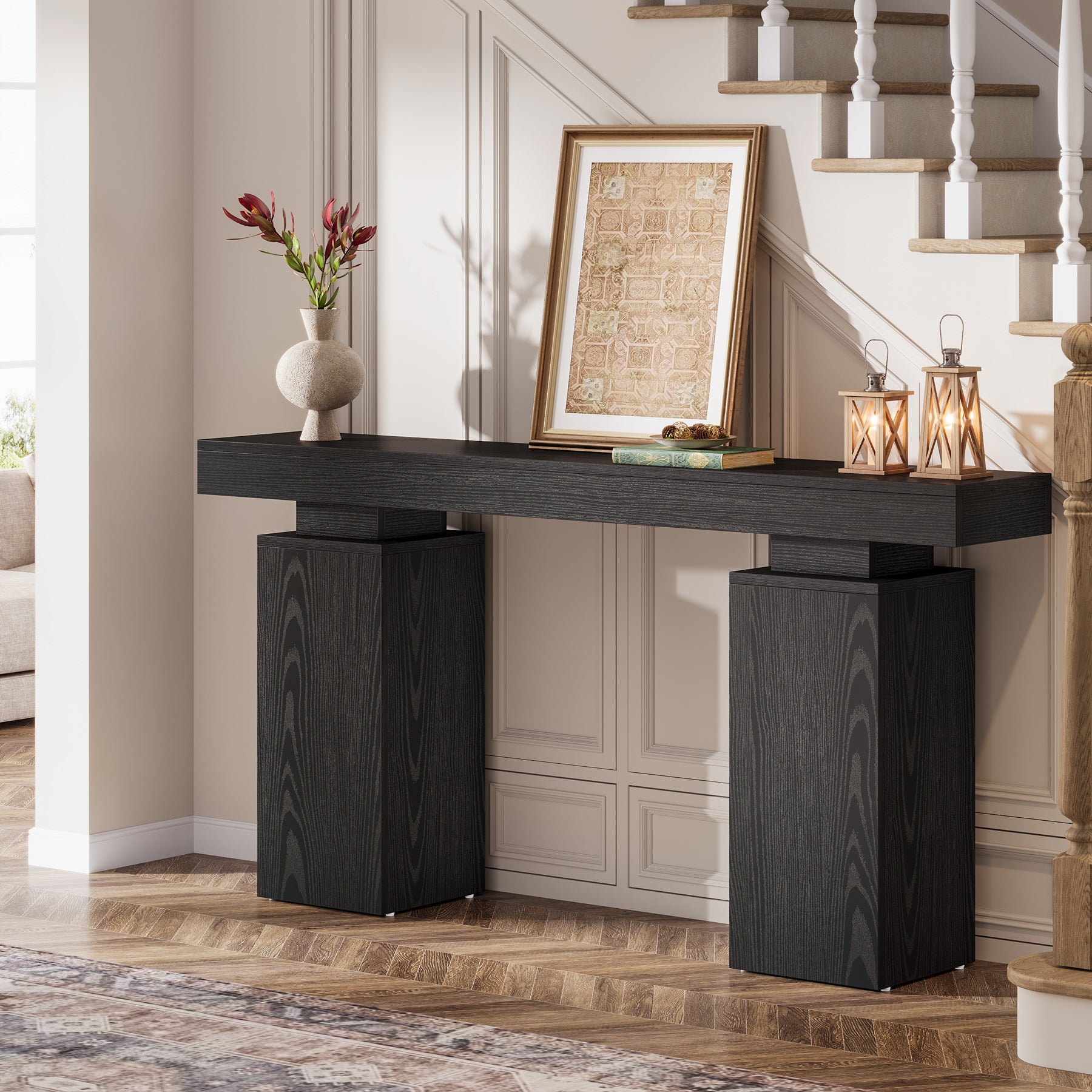 Consoletafel van 160 cm in landhuisstijl voor hal en achter de bank, moderne houten sidetable voor woonkamer en entree