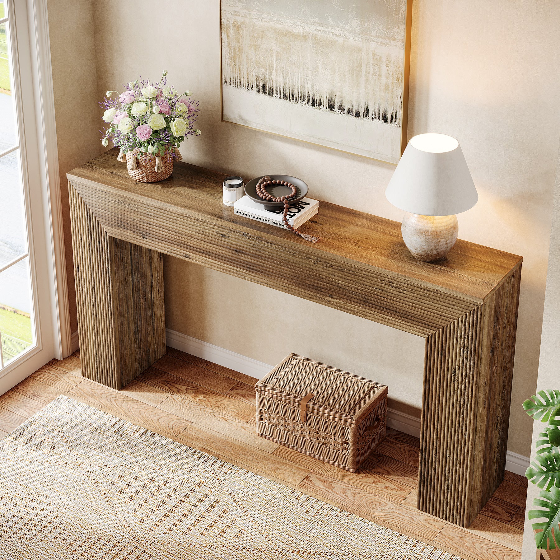 Consoletafel 160 cm Industrieel in Rustiek Bruin, lange haltafel voor entree en woonkamer