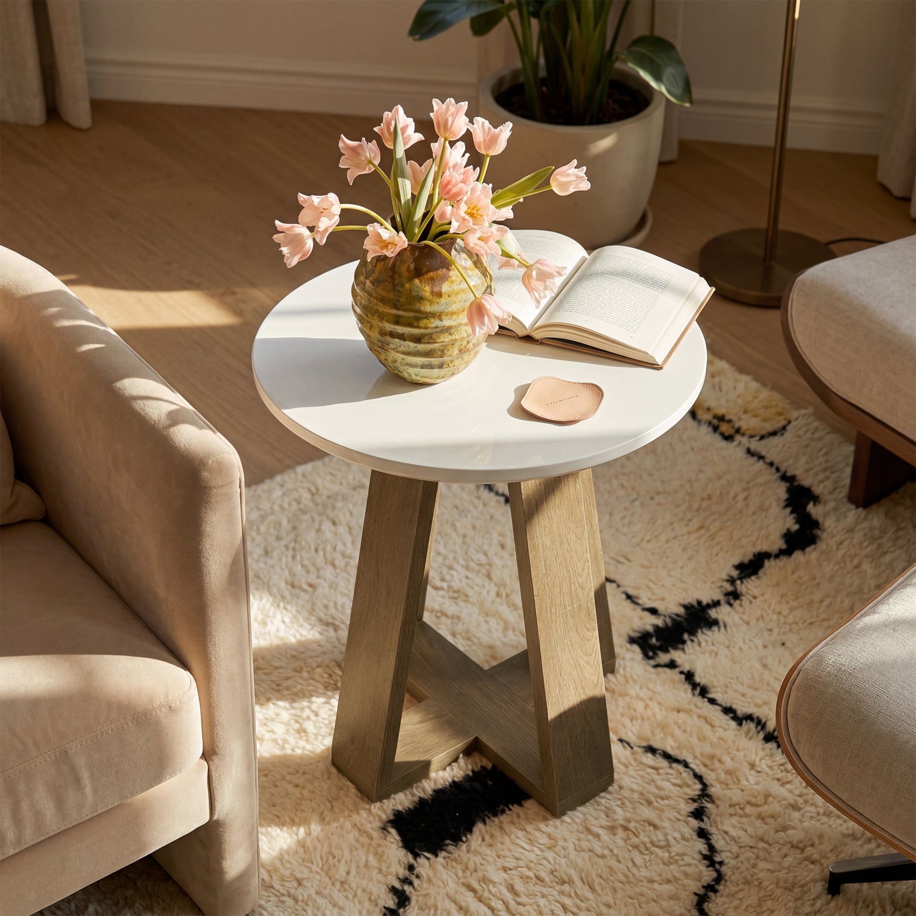 60 cm Ronde Bijzettafel, Moderne Accenttafel voor Woonkamer en Slaapkamer