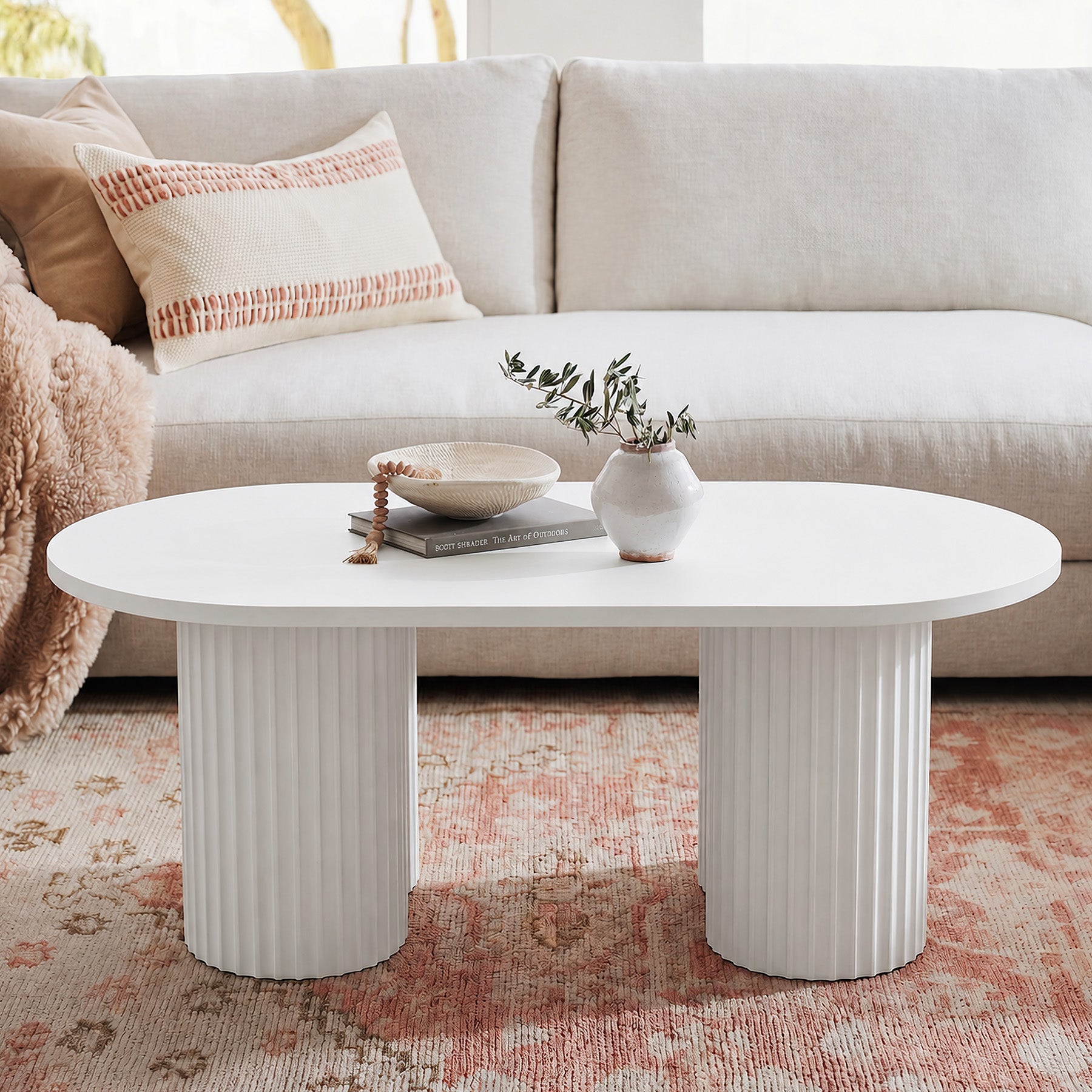 Tribesigns 120 cm ovale salontafel, moderne woonkamertafel met geribd oppervlak in minimalistisch design