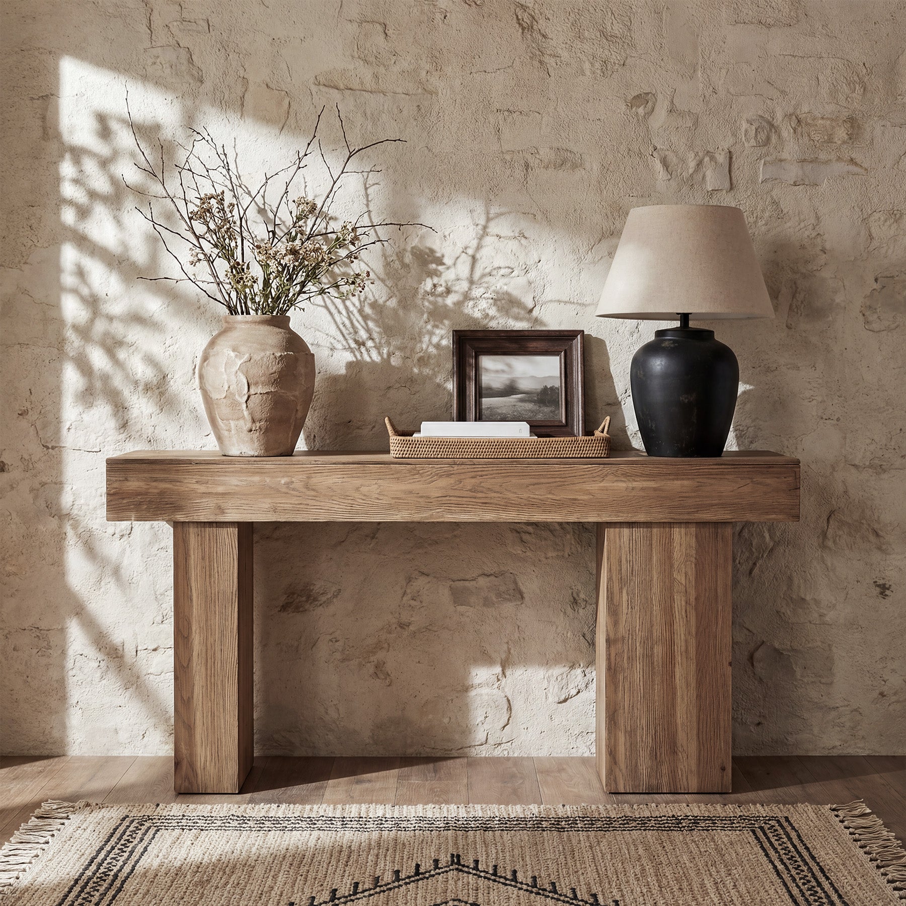 160 cm Massief Houten Landelijke Consoletafel met Artistieke Poten, Stevige Banktafel