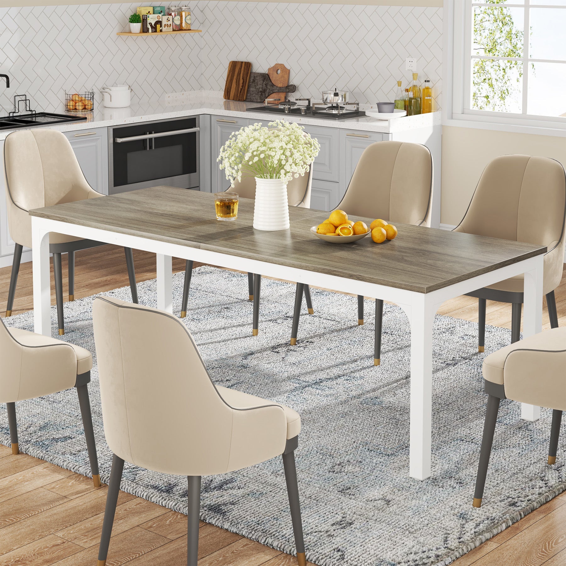 200x70 cm Tribesigns Eettafel, Industrieel Keukenblad met Metalen Poten voor 6-8 Personen