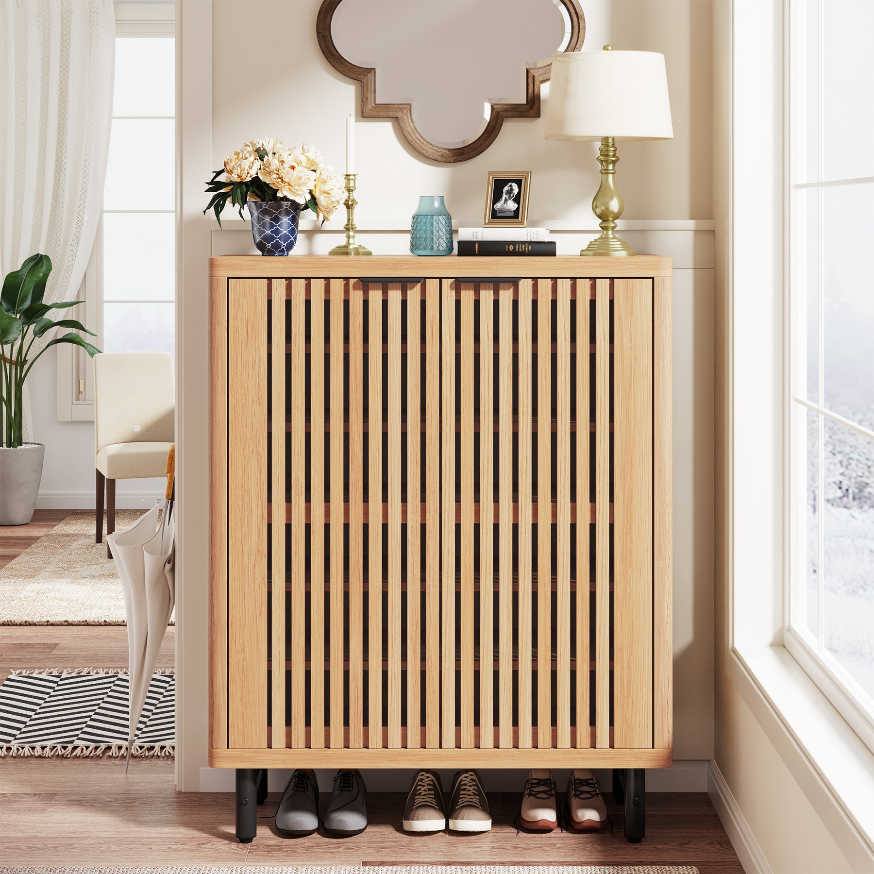 85 x 35 x 110 cm Tribesigns houten schoenenkast met verstelbare planken, schoenenopberger voor hal en entree