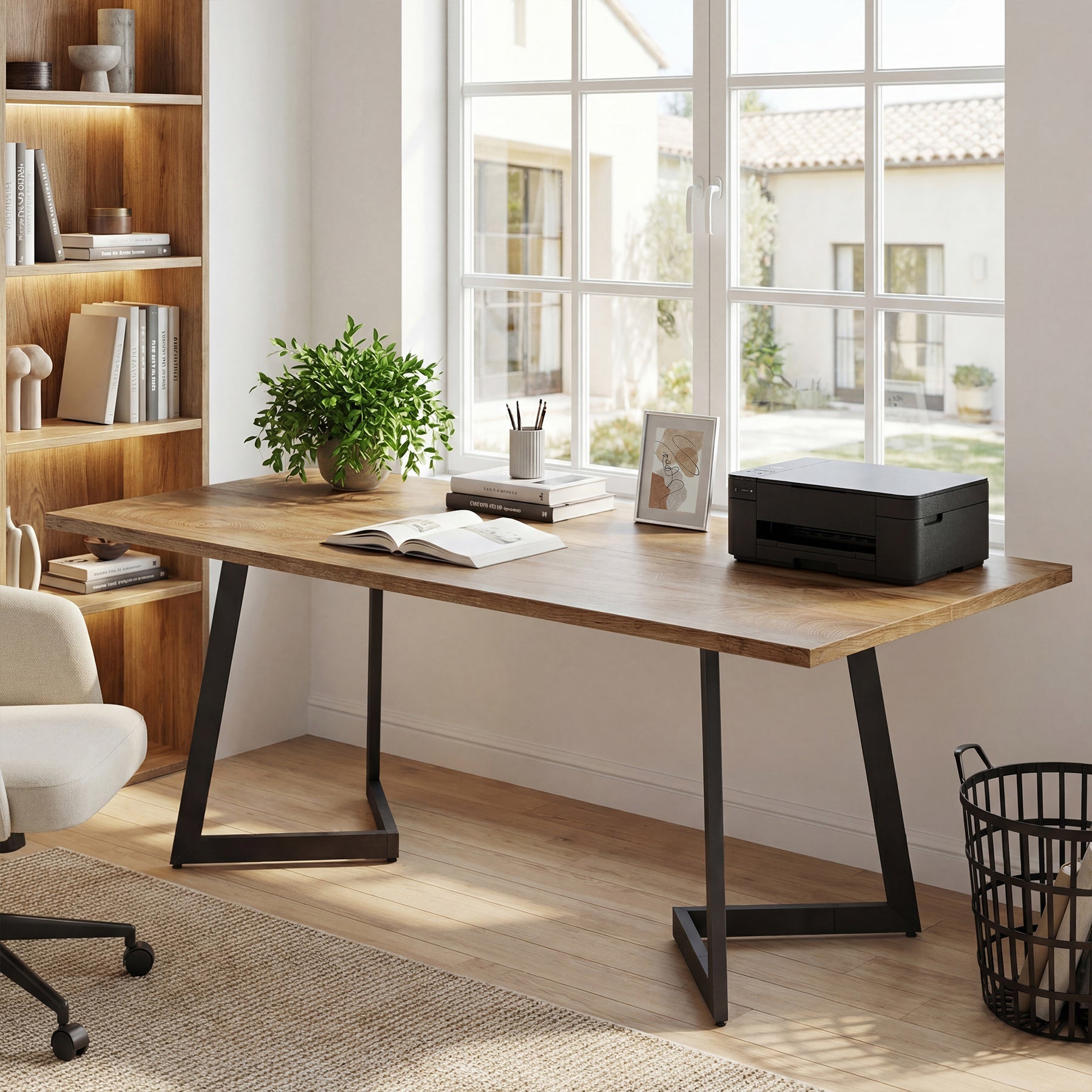 Tribesigns bureau van 158 cm, industrieel computerbureau met V-vormig metalen onderstel