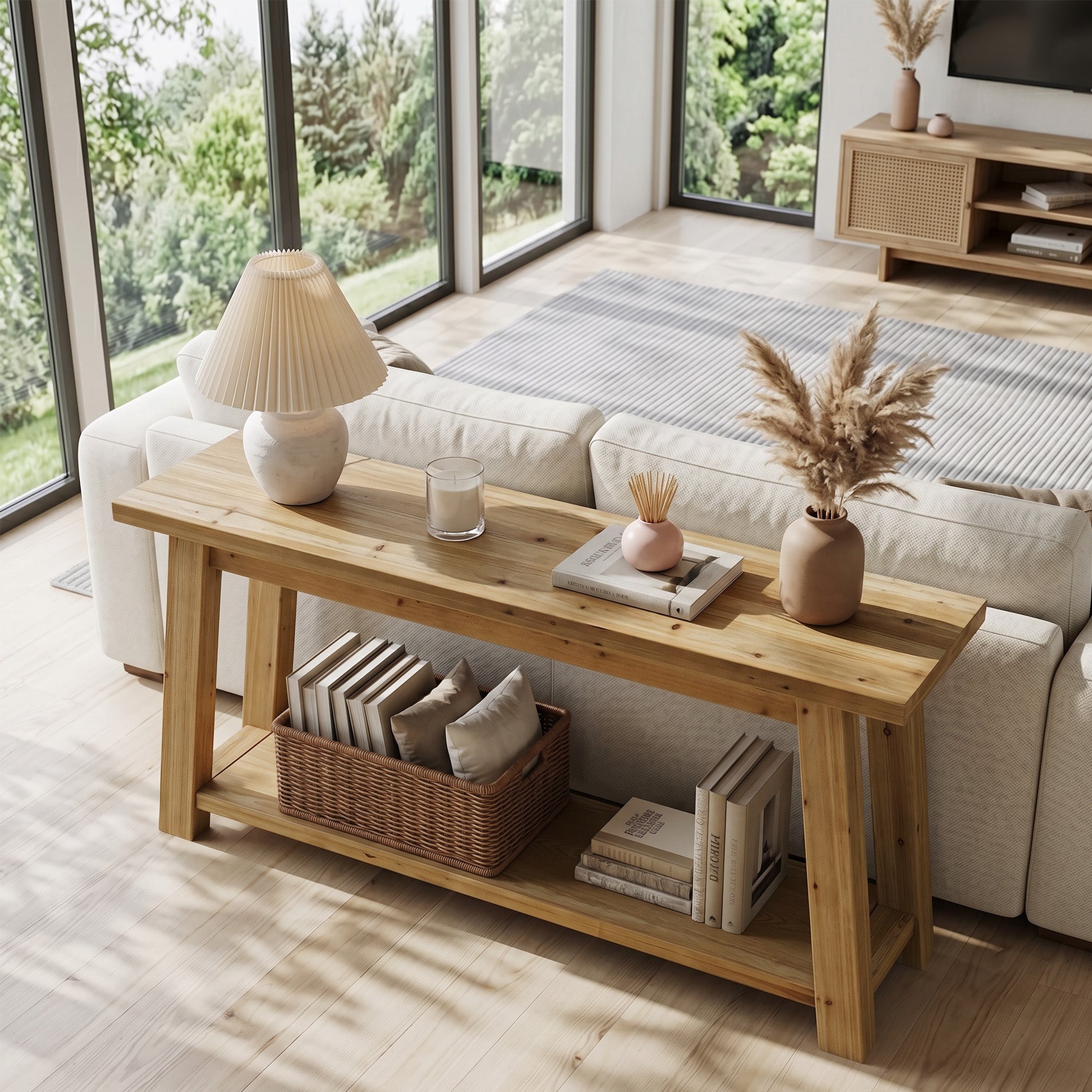 Tribesigns massief houten TV-lowboard, 180 cm, voor 65-80 inch televisies, mediaconsole in landelijke stijl met open opbergvakken