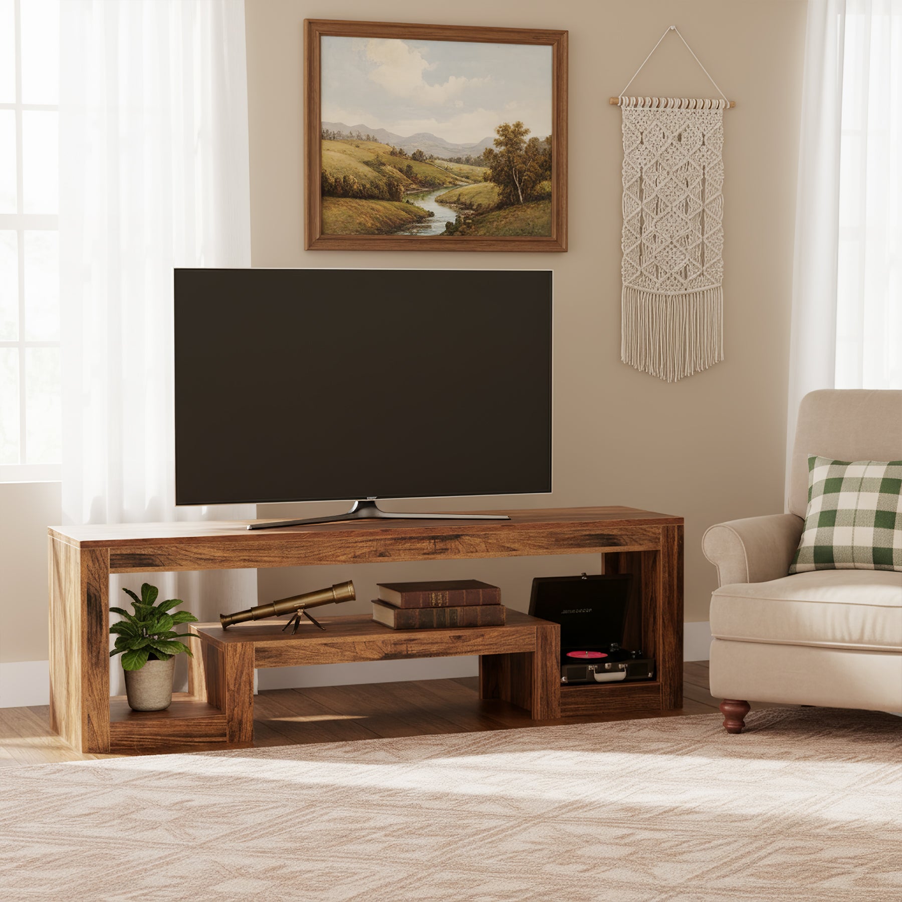160 cm Tribesigns TV-Meubel voor 55–75 Inch TV’s, Landelijk Entertainment Center met Open Opbergruimte