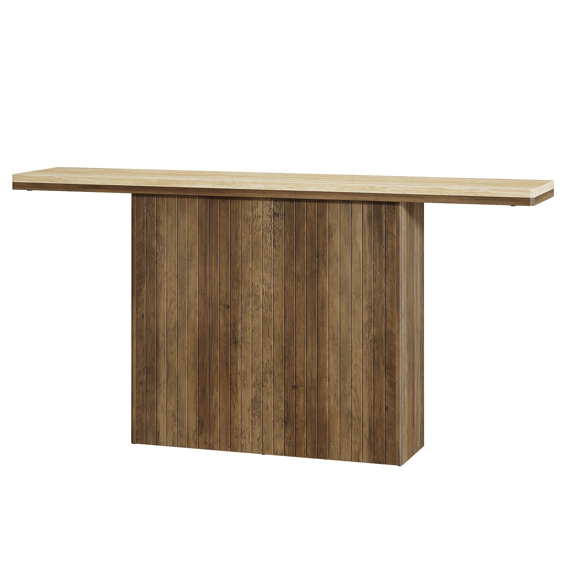 160 cm Geboorde Boerse Console, Landelijke Bruine Salontafel voor Hal en Woonkamer