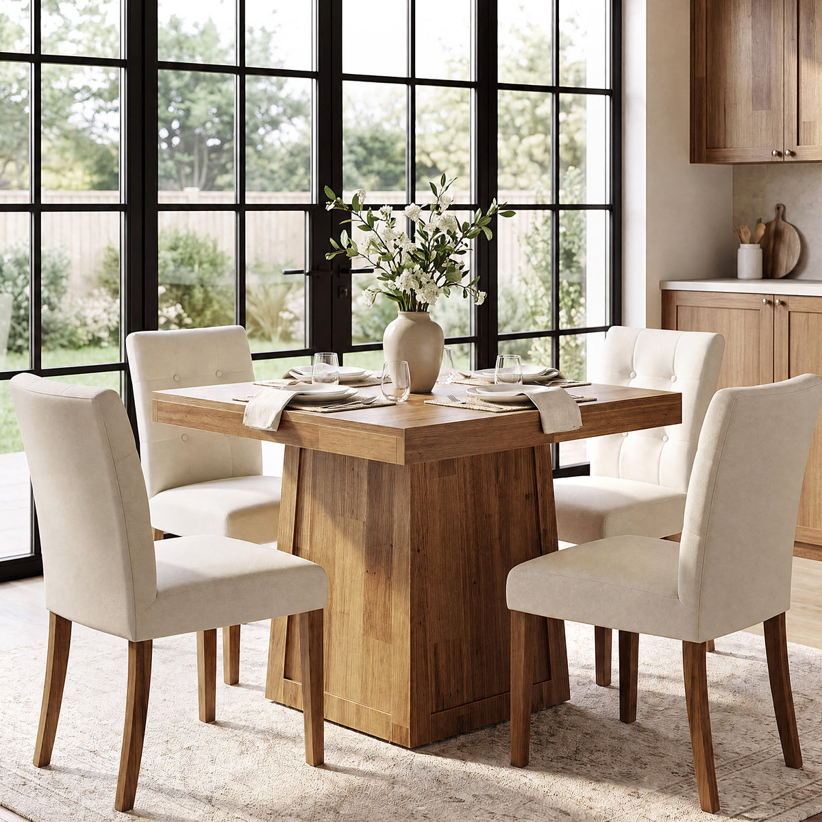 80 cm Tribesigns vierkante eettafel voor 2-4 personen met trapeziumvoet, compacte tafel in walnootlook voor keuken en eetkamer