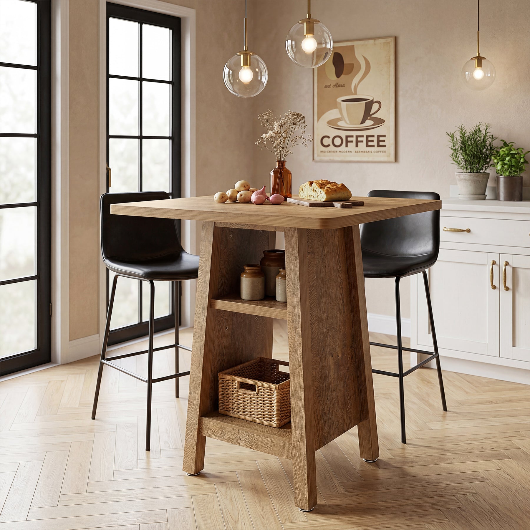 Tribesigns 90 cm keukeneiland, vierkante keukentafel met 2 planken voor keuken