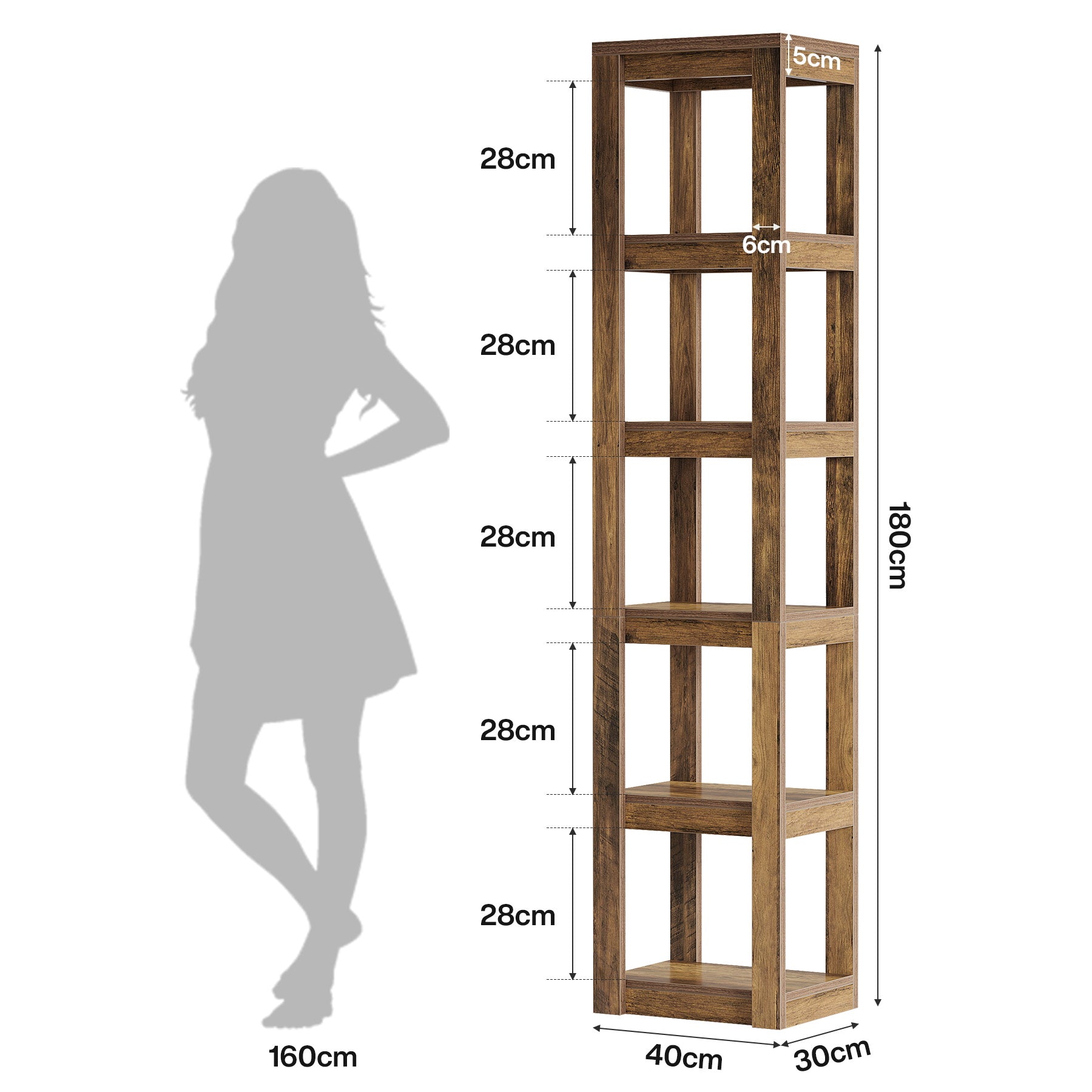 180 cm Tribesigns Boekenkast, 6-Lags Smalle Hoekplank voor Kleine Ruimtes