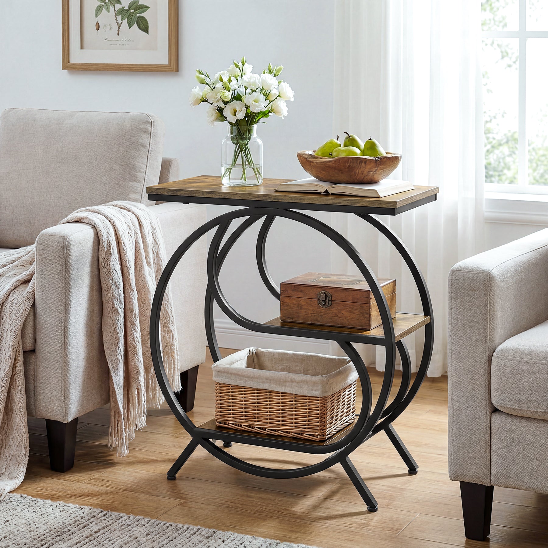 Tribesigns 60 cm Bijzettafel, Industriële 3-Laags Tafel voor Woonkamer