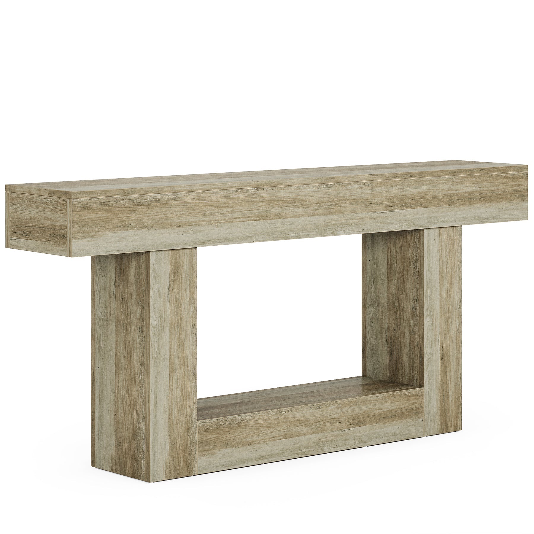 160 cm Boerenstijl Consoletafel, Tweelaagse Entreetafel met Opbergruimte in Rustiek Bruin