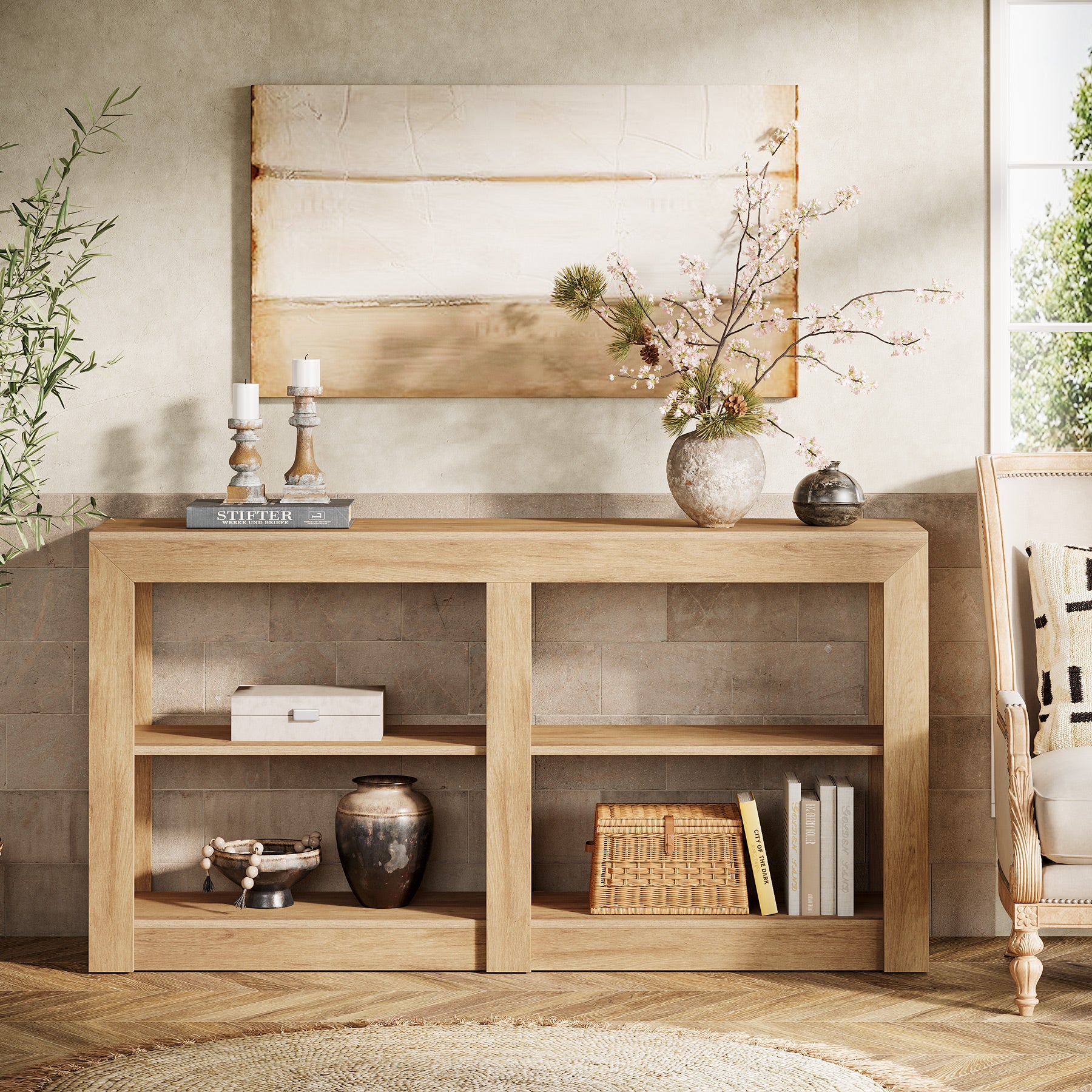 150 cm Landelijke Consoletafel van Hout, Tribesigns Smalle Haltafel voor Woonkamer