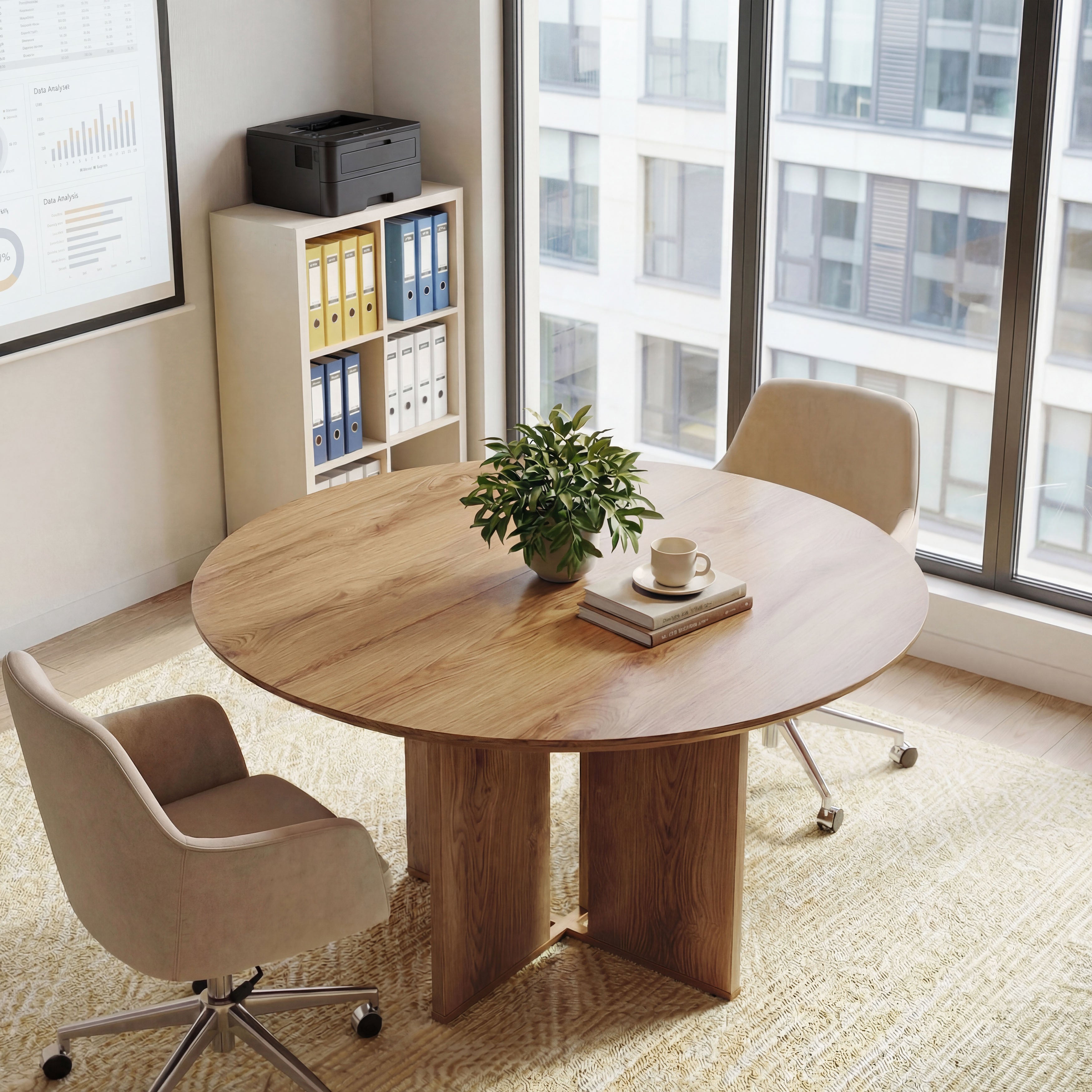 Tribesigns 100 cm Ronde Vergadertafel, Kantoortafel met Opbergrek voor Vergaderruimte